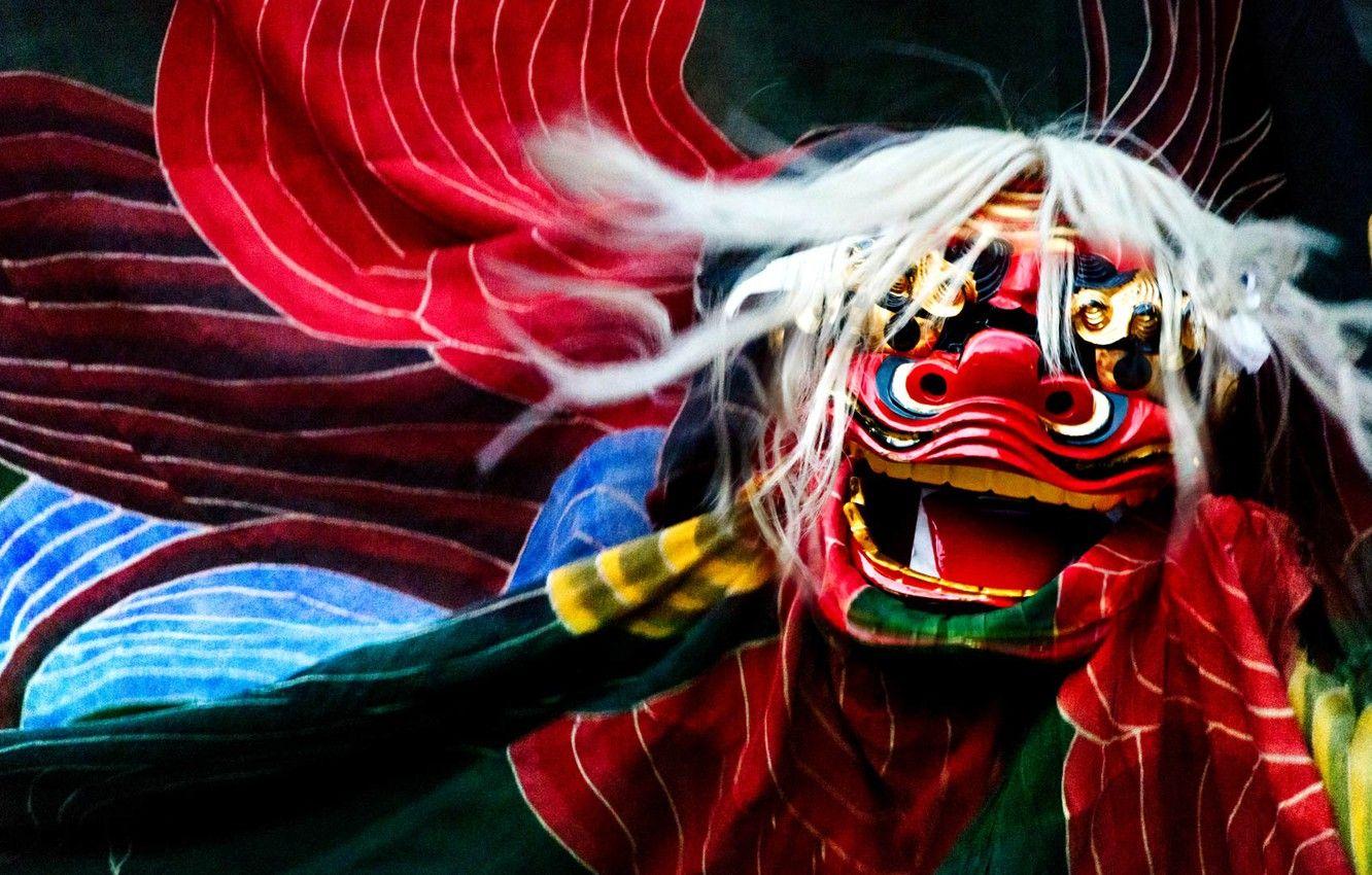 1332x850 Wallpaper holiday, Japan, mask, lion dance image for desktop