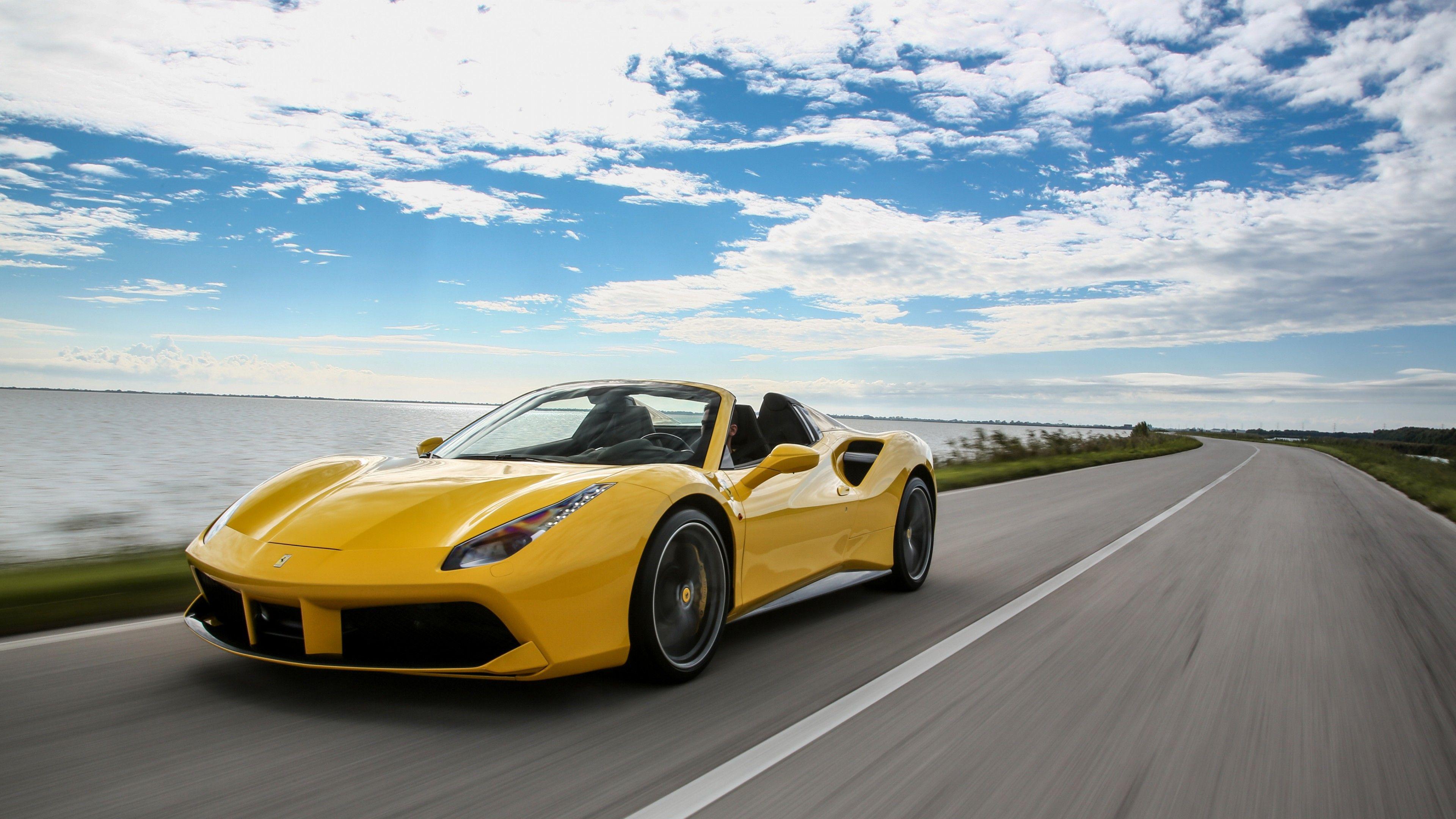 3840x2160 Wallpaper Ferrari 488 Spider, cabriolet, roadster, yellow, Cars