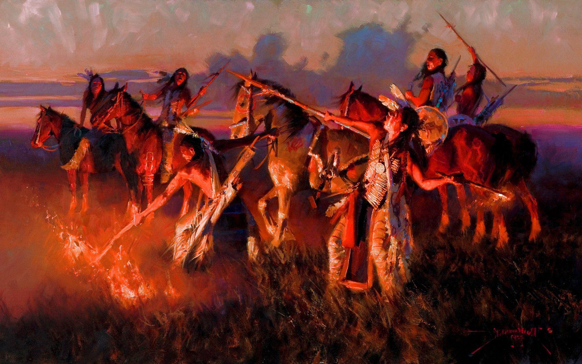 1920x1200 NATIVE AMERICAN western indian art artwork painting people warrior