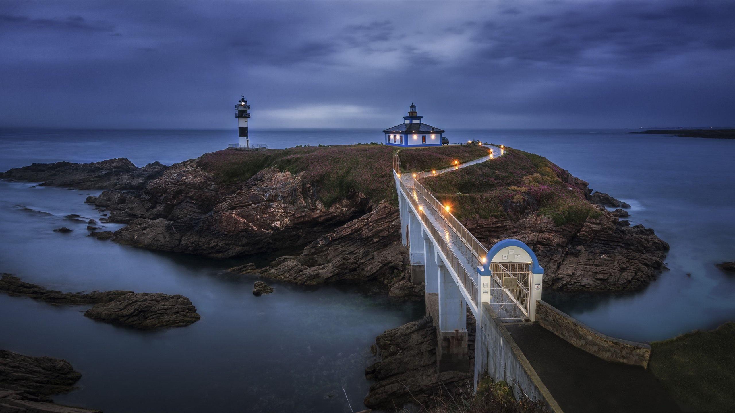 2560x1440 Wallpaper Galicia, sea, lighthouse, bridge 2560x1600 HD Picture, Image