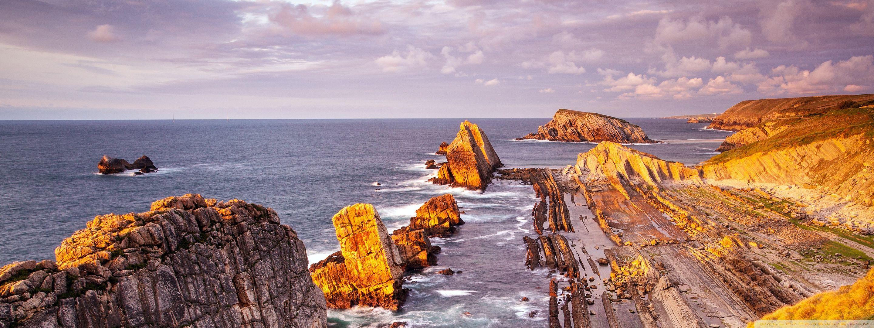 2880x1080 Death Coast, Galicia, Spain Ultra HD Desktop Background Wallpaper