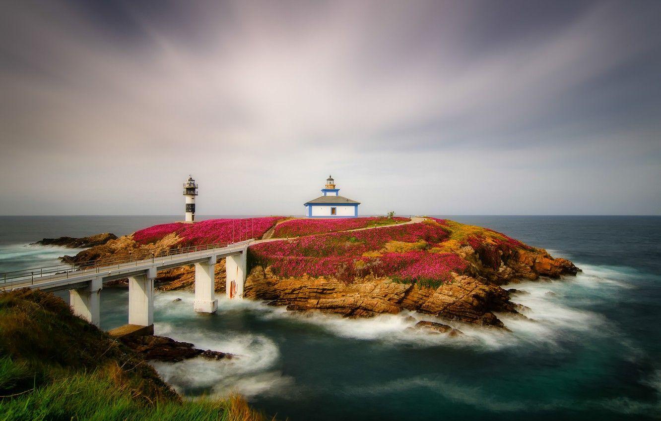 1332x850 Wallpaper sea, lighthouse, Spain, Spain, Galicia, Isla Pancha