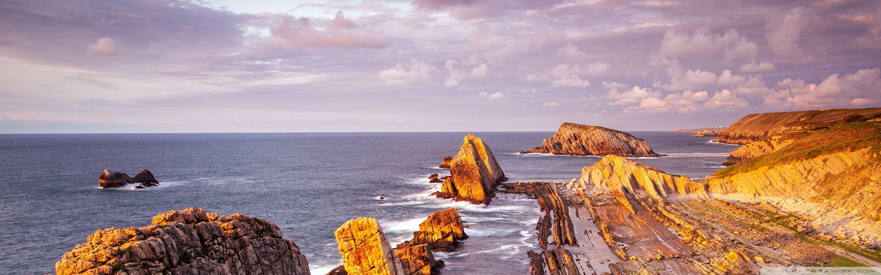 2880x900 Death Coast, Galicia, Spain Ultra HD Desktop Background Wallpaper