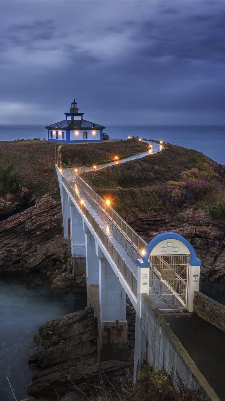 750x1334 Wallpaper Galicia, sea, lighthouse, bridge 2560x1600 HD Picture, Image
