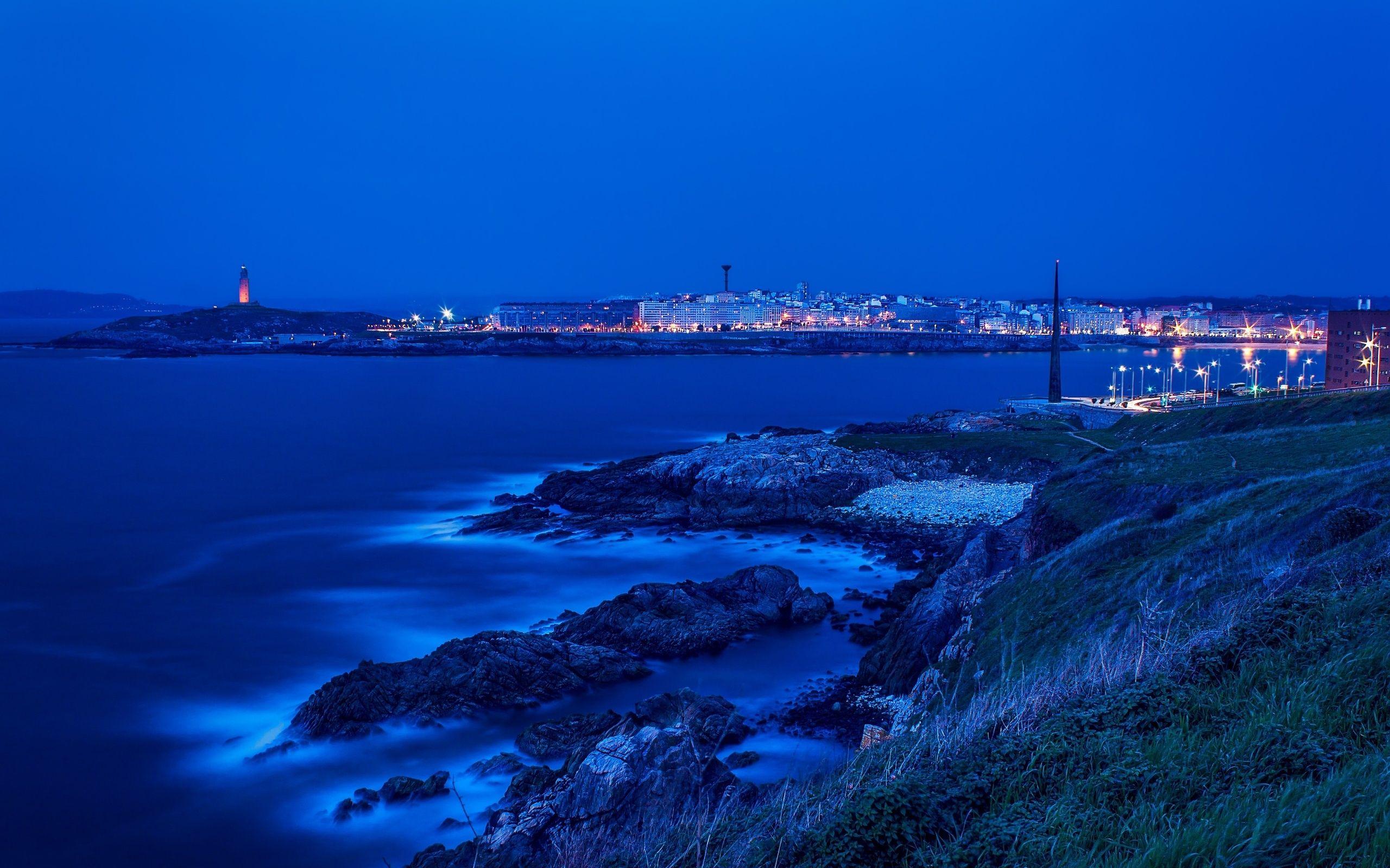 2560x1600 Wallpaper a coruna, corunna, galicia, spain, city, night desktop