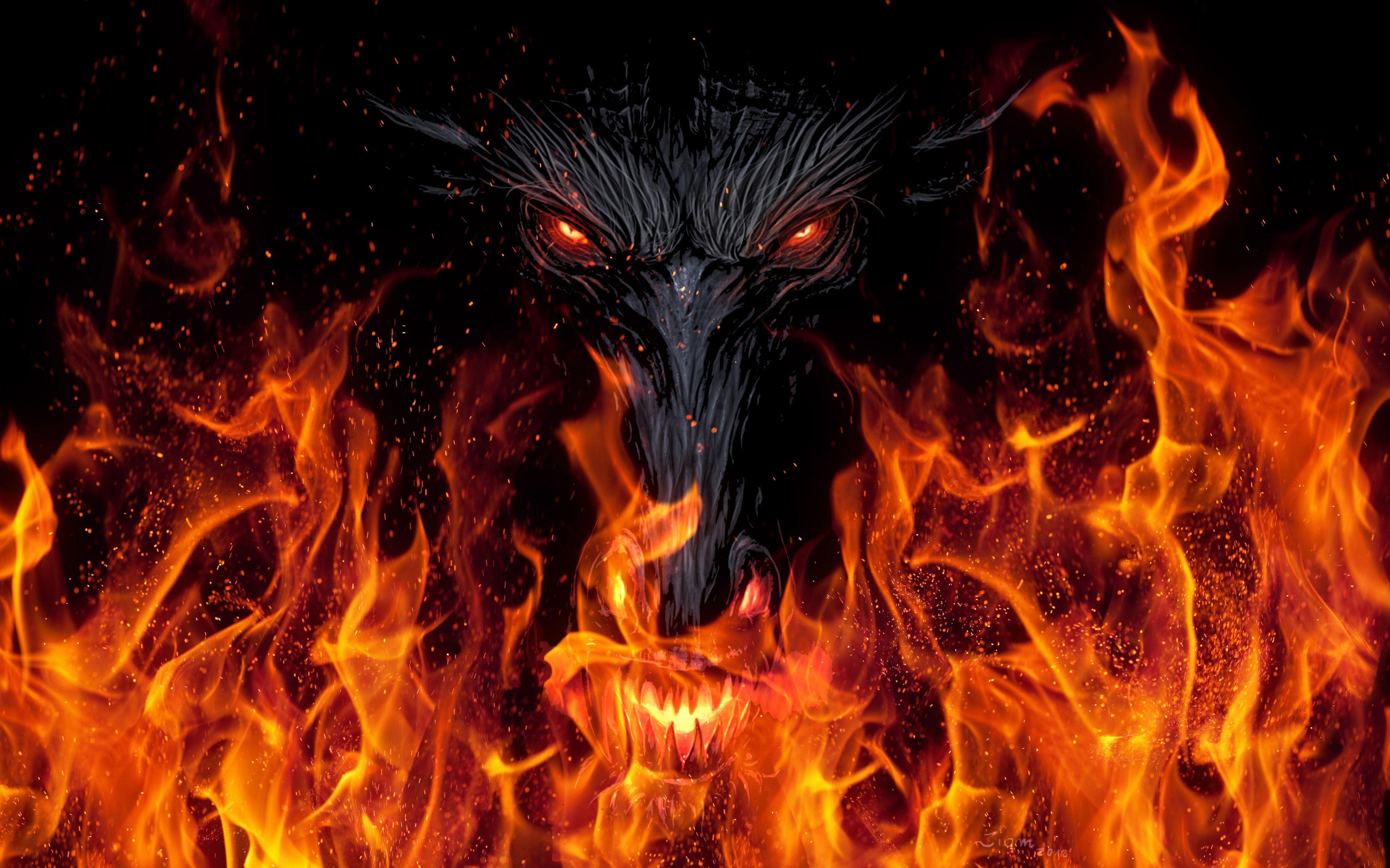 3840x2400 Download 3840x2400 wallpaper devil's face, fire, dark, fantasy, 4k