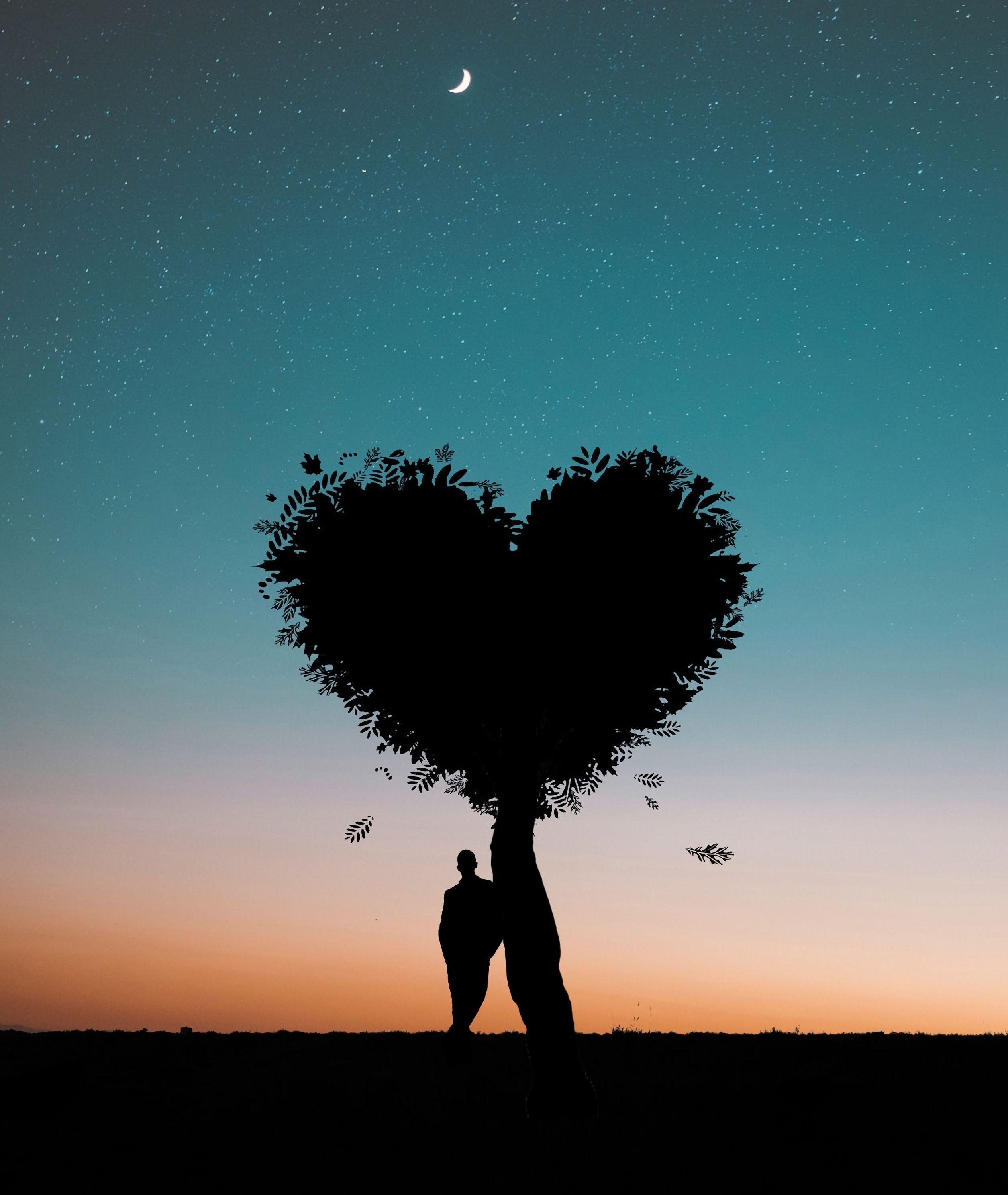 2530x3000 Download wallpaper 2530x3000 silhouette, heart, love, tree, person