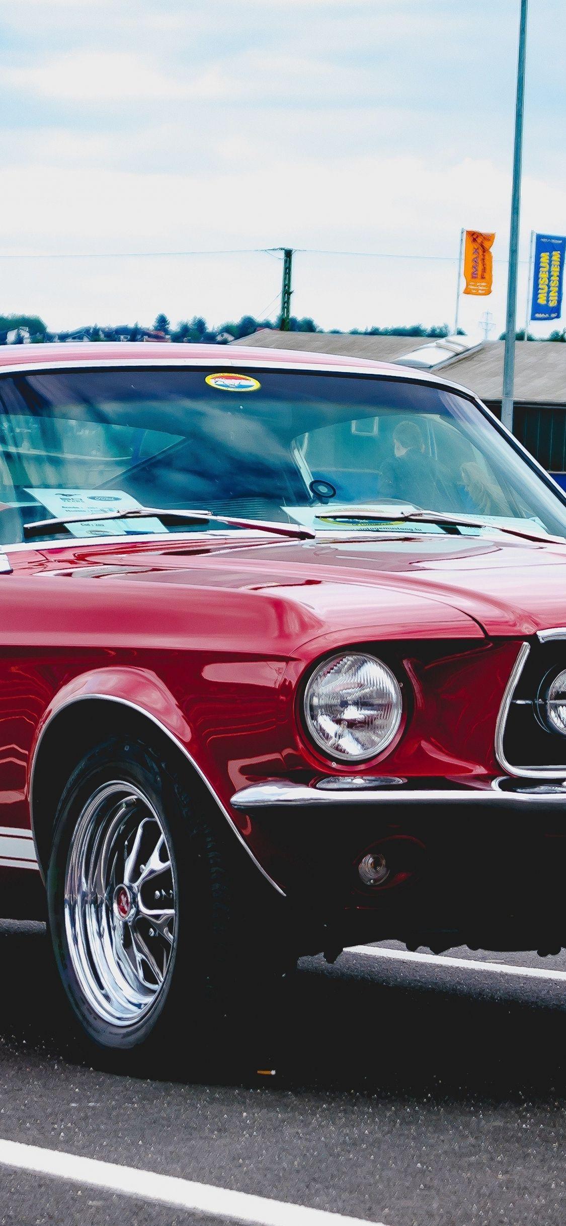 1125x2436 Download 1125x2436 wallpaper red, classic, ford mustang, front