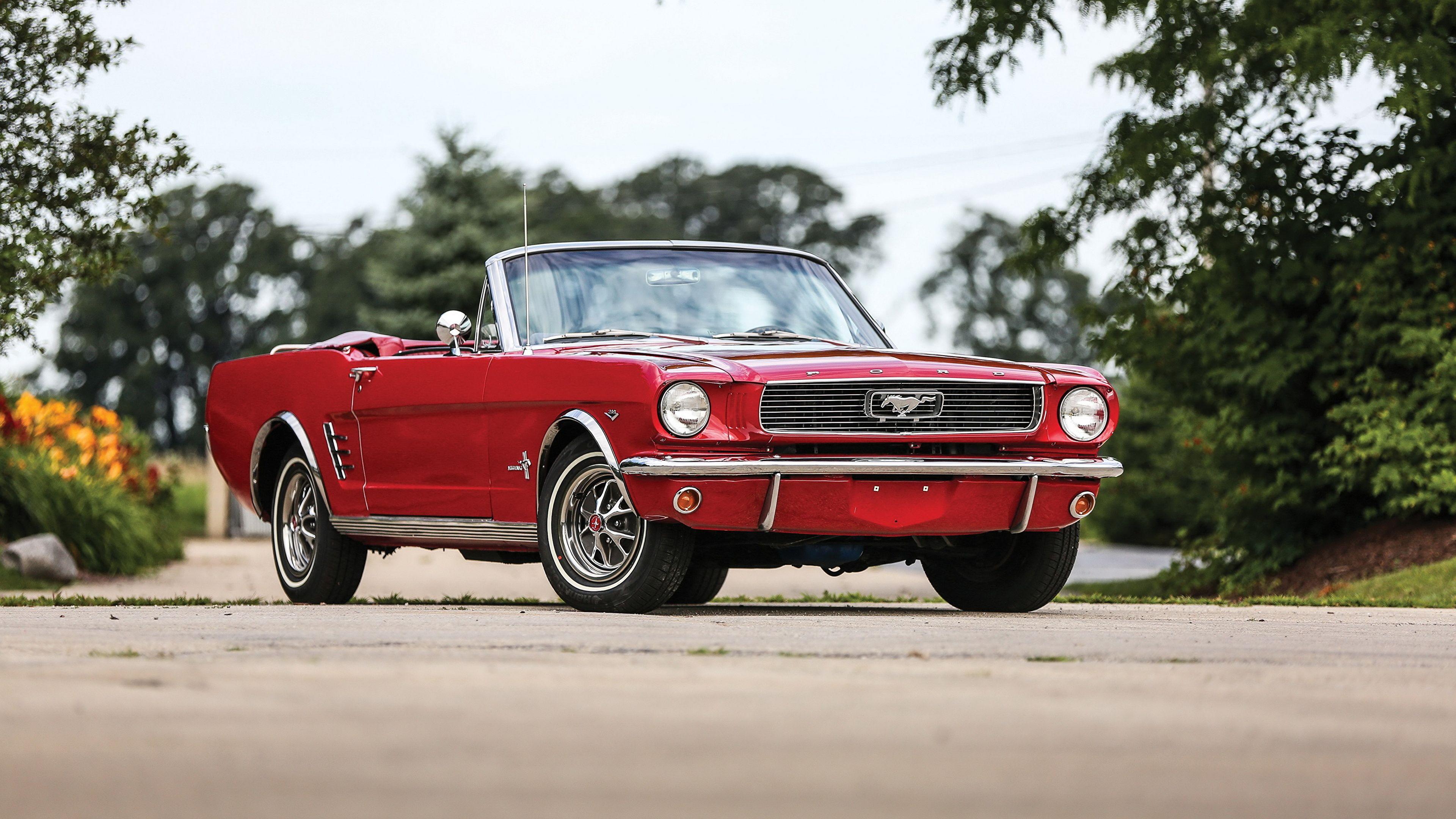 3840x2160 Desktop Wallpaper Ford Mustang 1966 Cabriolet Red Retro 3840x2160