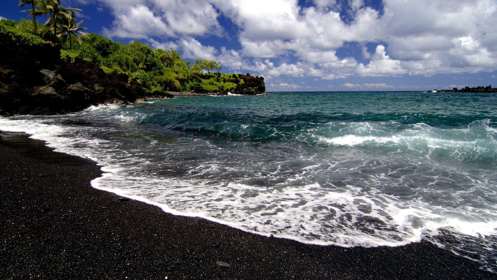 1920x1080 beach waves Hawaii maui black sand / 1920x1080 Wallpaper. Maui