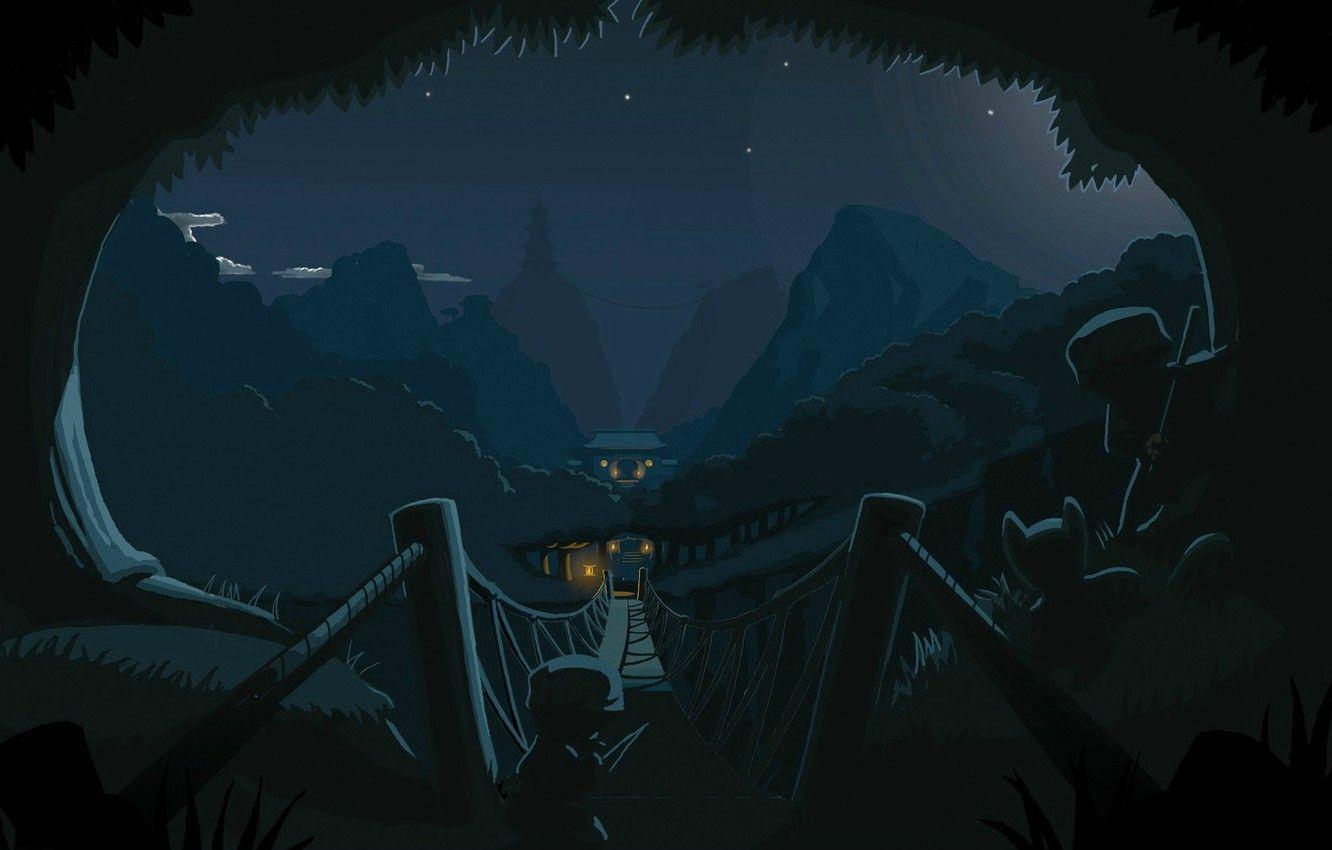 1332x850 Wallpaper mountains, night, bridge, lights, castle, ambush, Mini