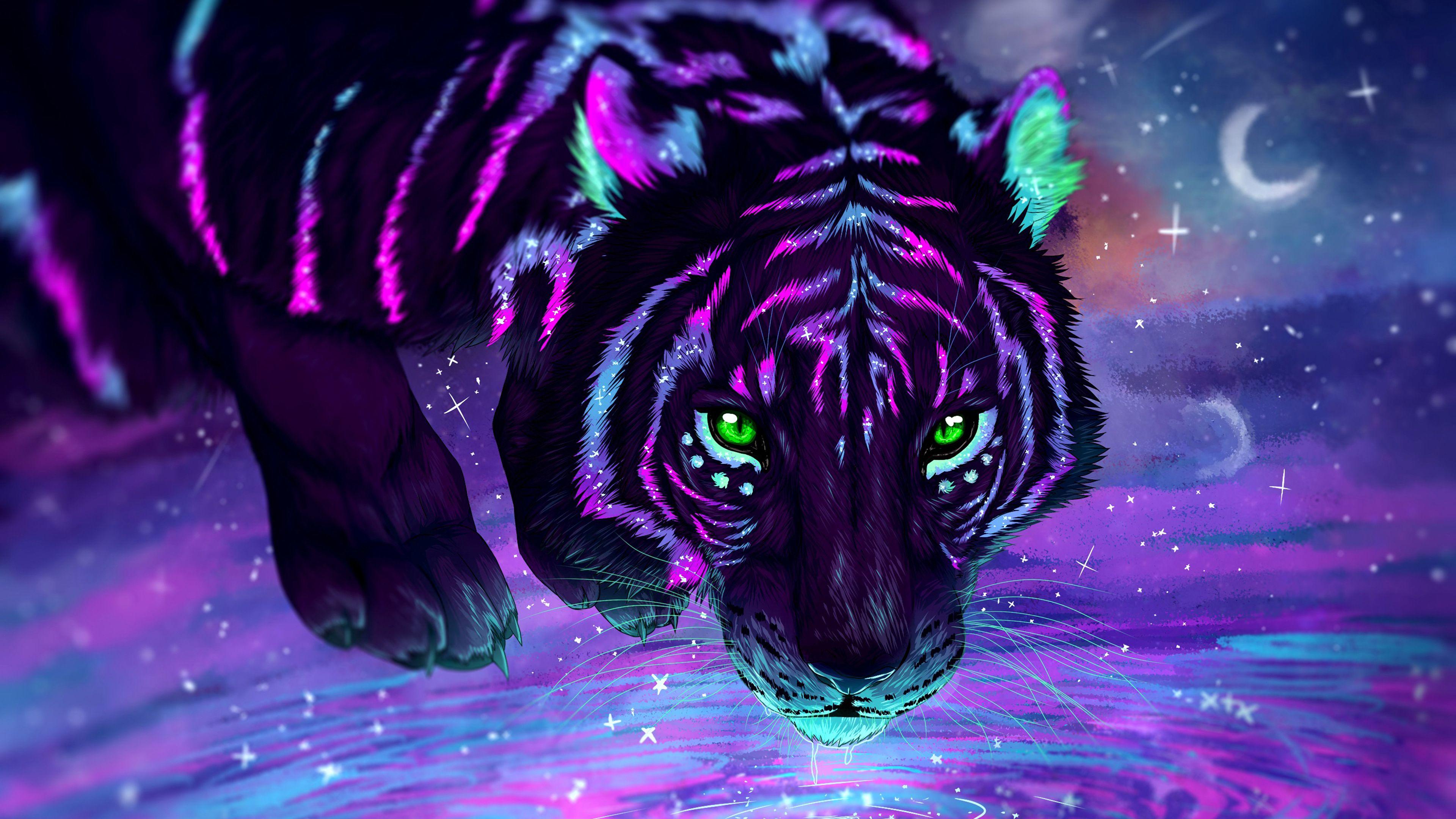 3840x2160 Neon Tiger Artwork Wallpaper 4k Ultra HD
