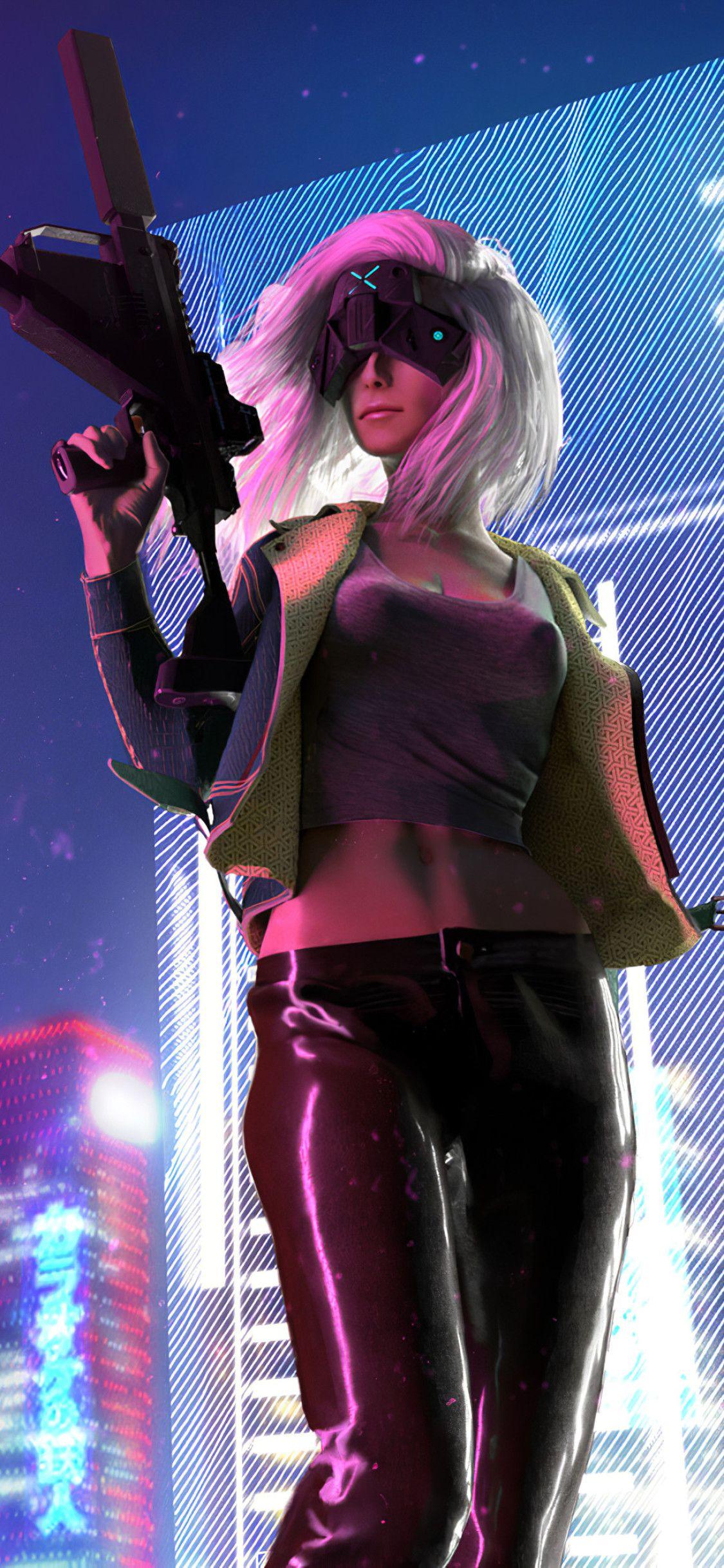 1125x2436 Cyberpunk Mercenary Girl 4k iPhone XS, iPhone iPhone X