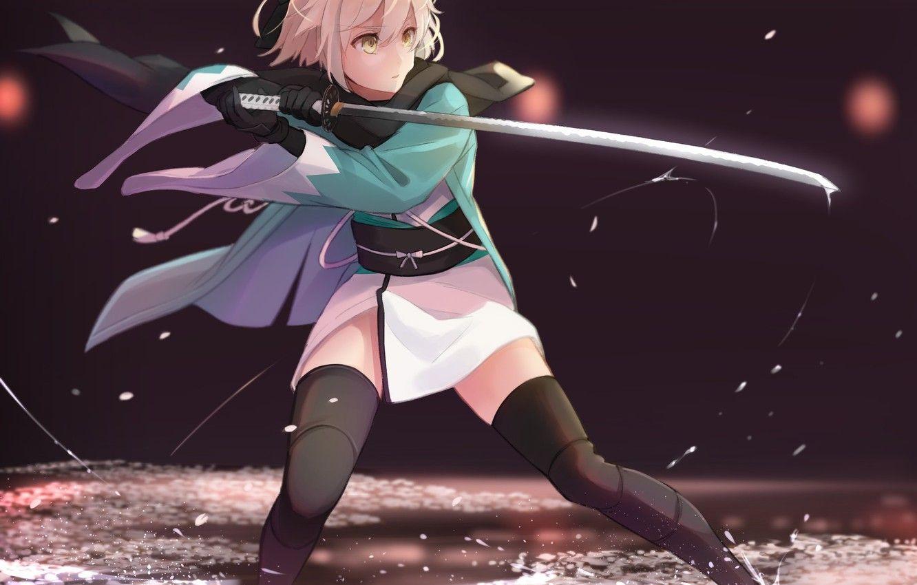 1332x850 Wallpaper girl, sword, game, anime, katana, ken, blade, blonde