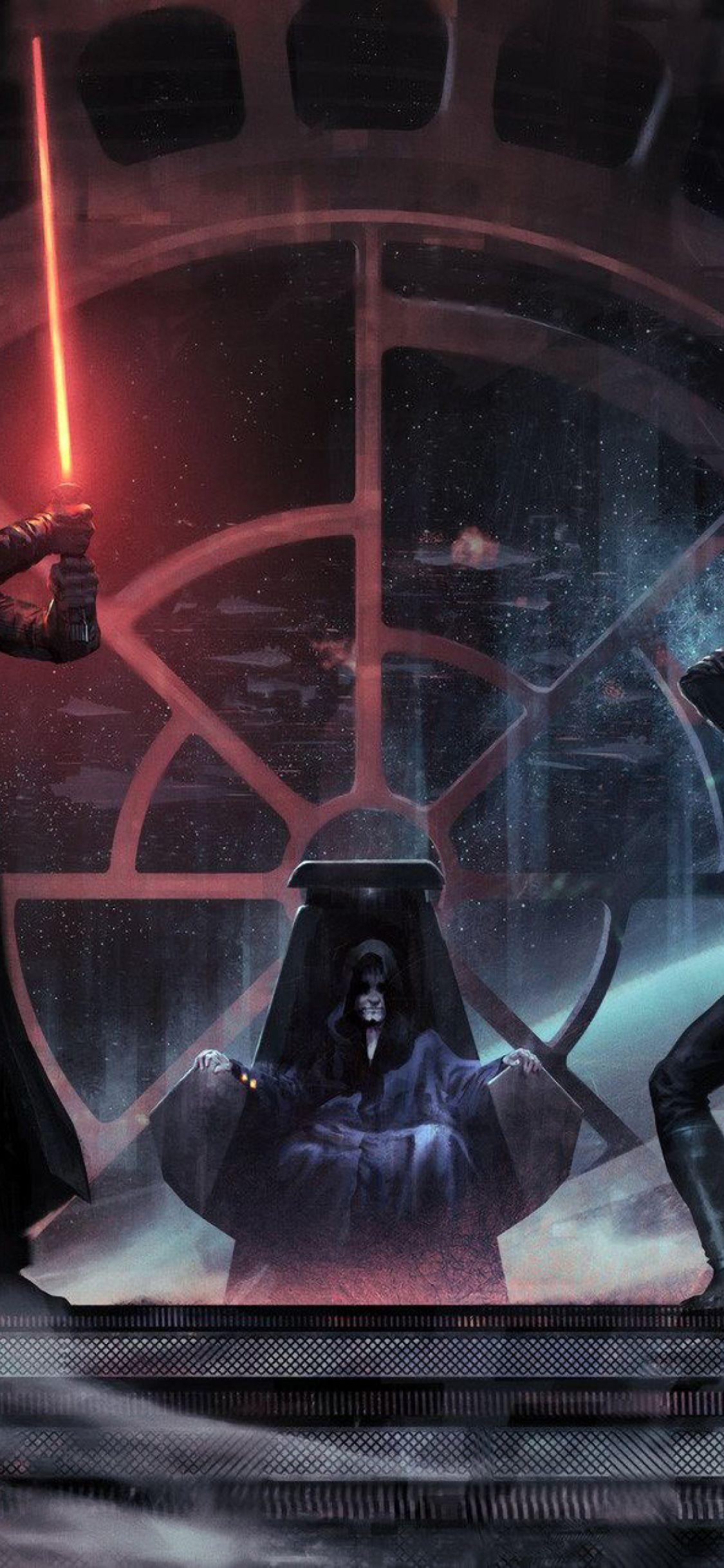 1125x2436 Luke Skywalker vs Darth Vader Emperor Palpatin iPhone XS