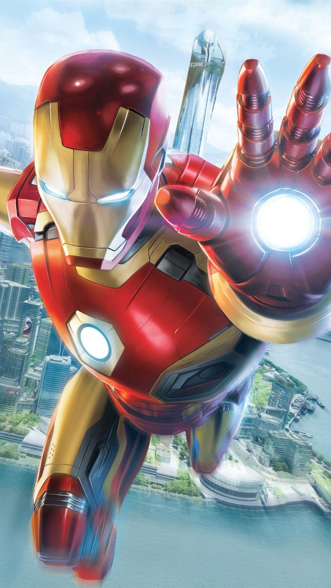 1080x1920 Iron Man, Flight, Hand, City, Sky 1080x1920 IPhone 8 7 6 6S Plus Wallpaper, Background, Picture, Image