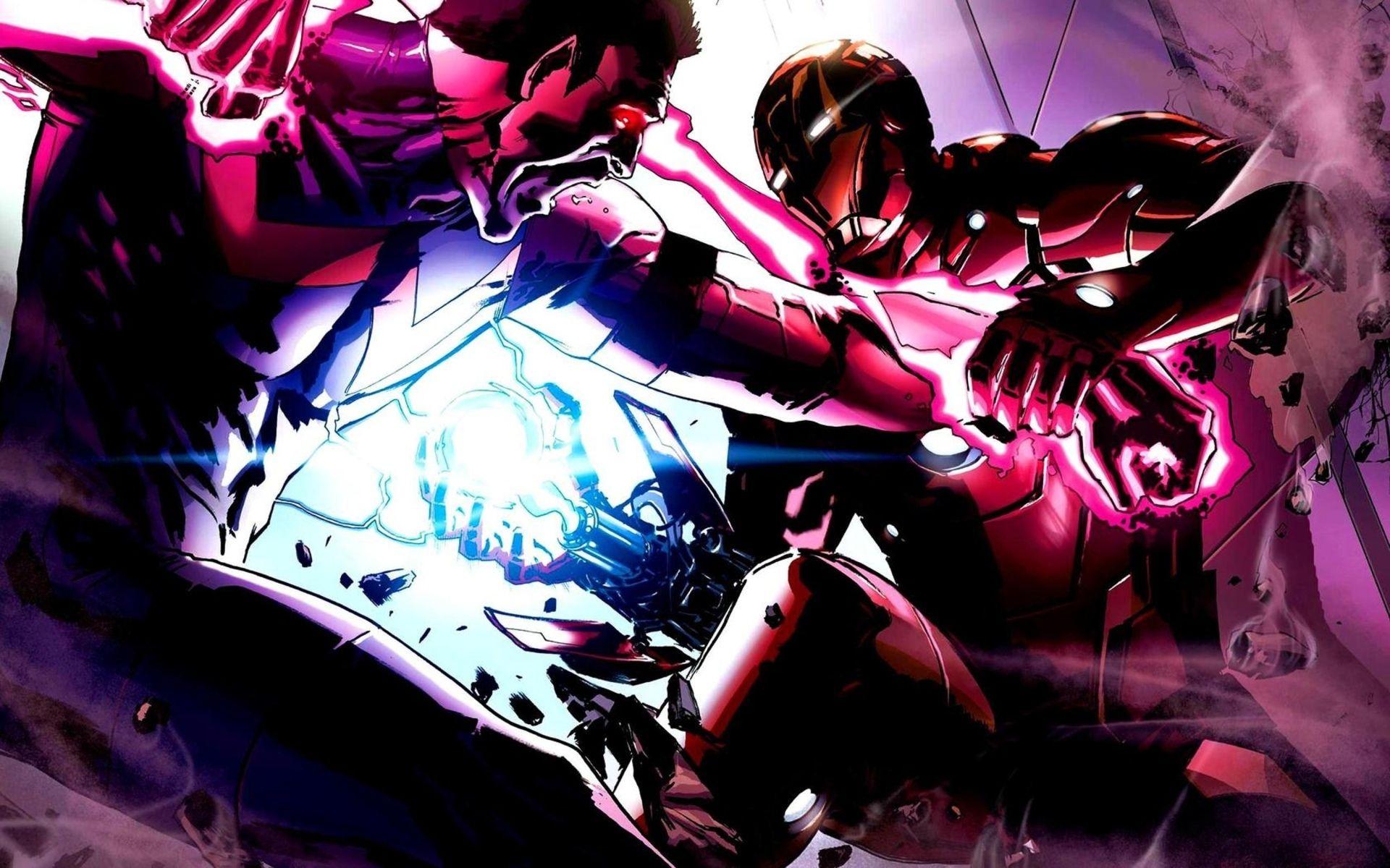 1920x1200 Iron Man vs Wonderman Avengers comics battle superhero art