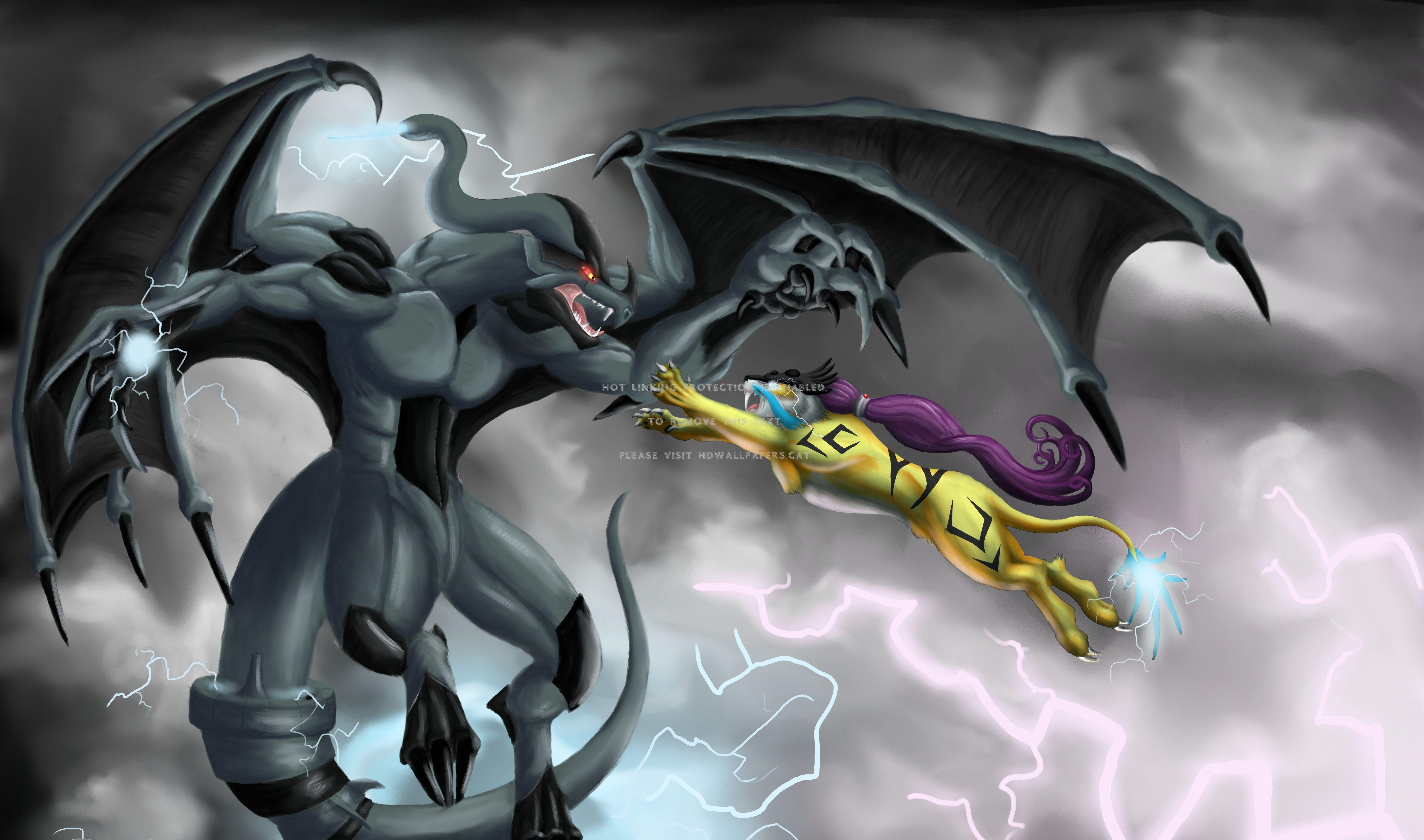5776x3408 zekrom vs. raikou pokemon white anime
