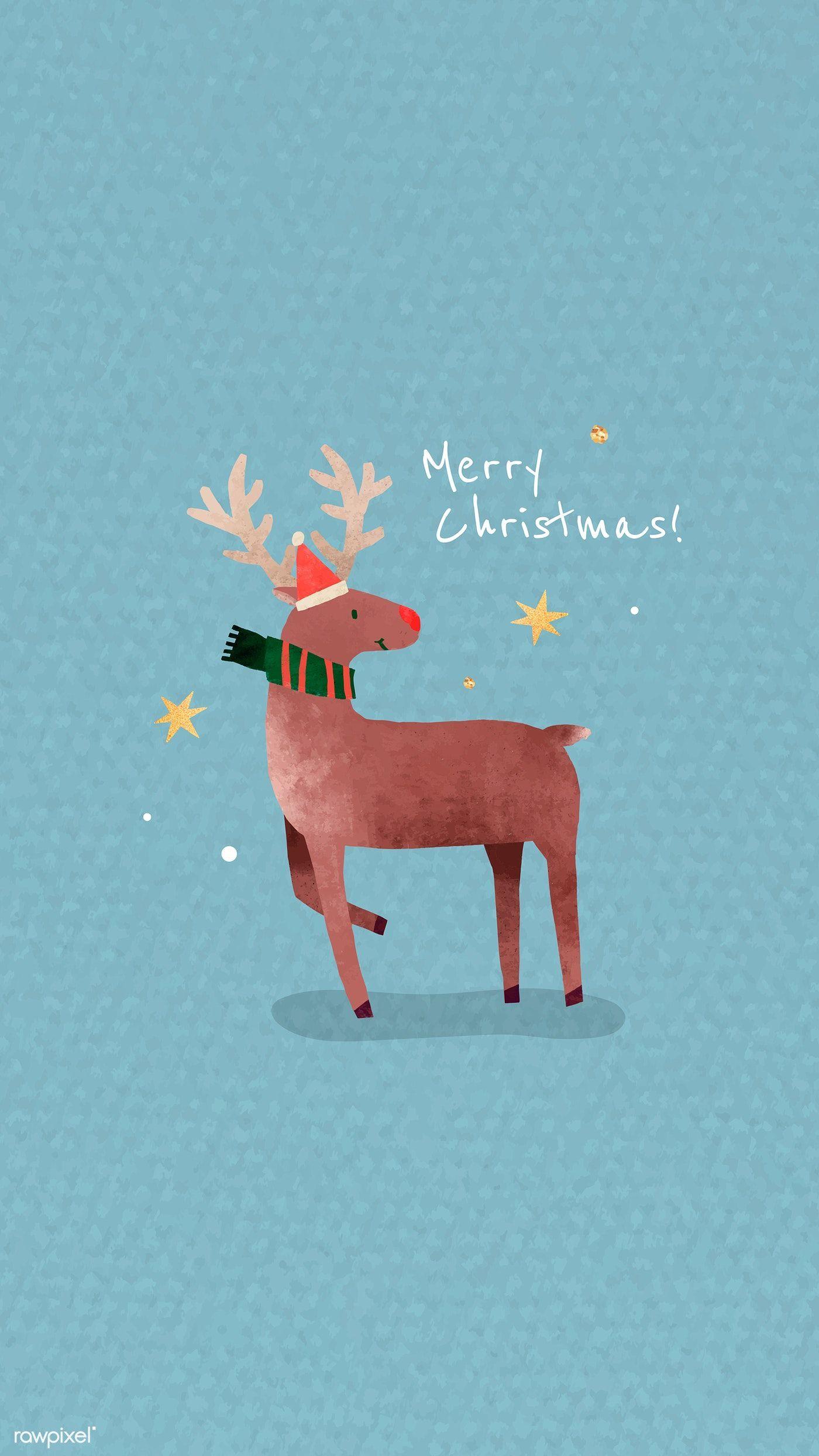 1400x2488 Download premium vector of Reindeer with Santa hat mobile phone wallpaper. Christmas phone wallpaper, Cute christmas wallpaper, Christmas phone background