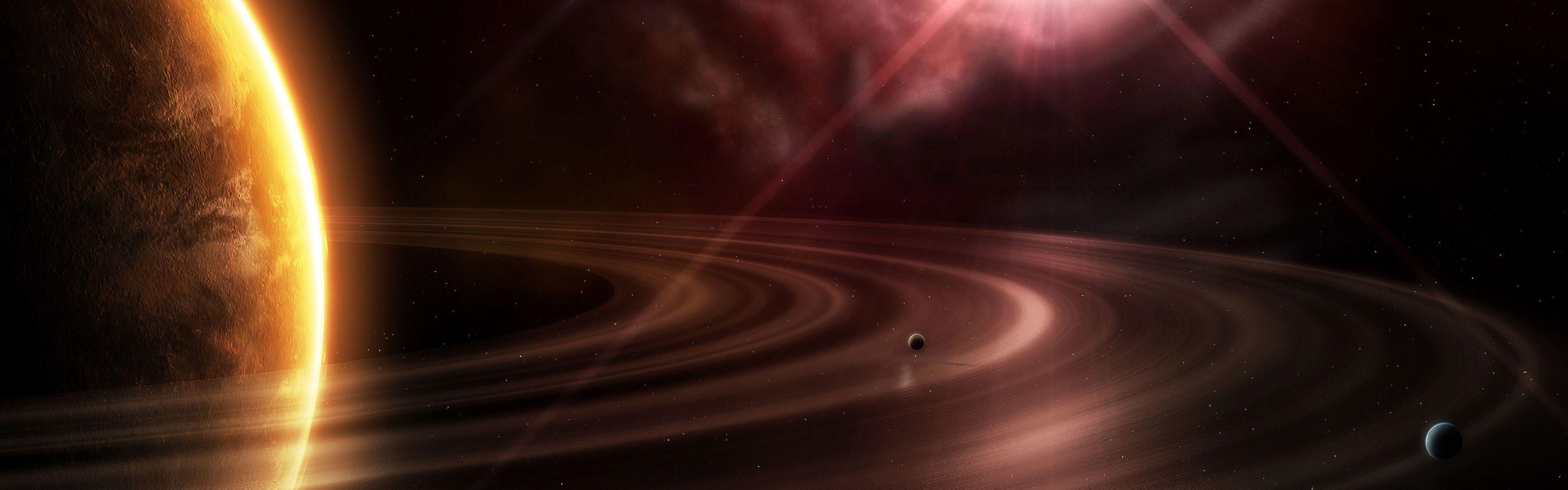 3360x1050 outer space, stars, planets, rings, understanding wallpaper