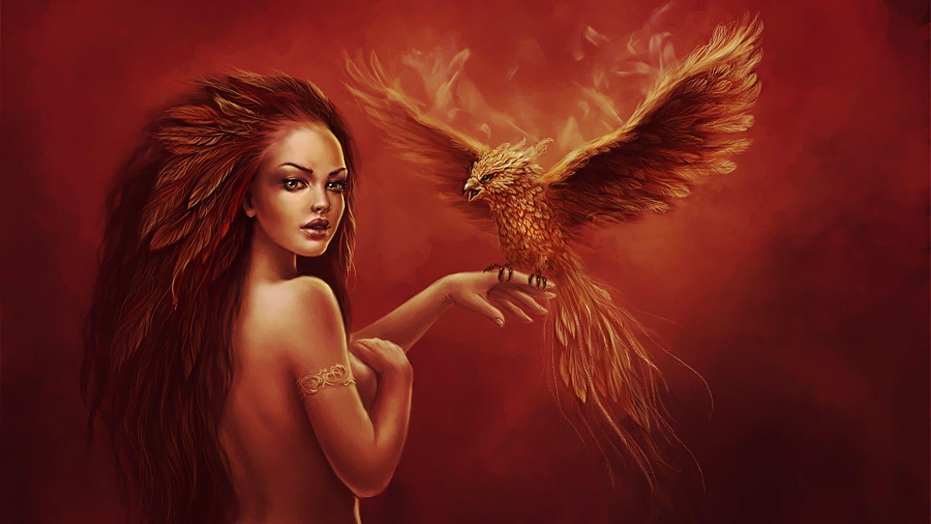 1920x1080 A girl and a Phoenix bird