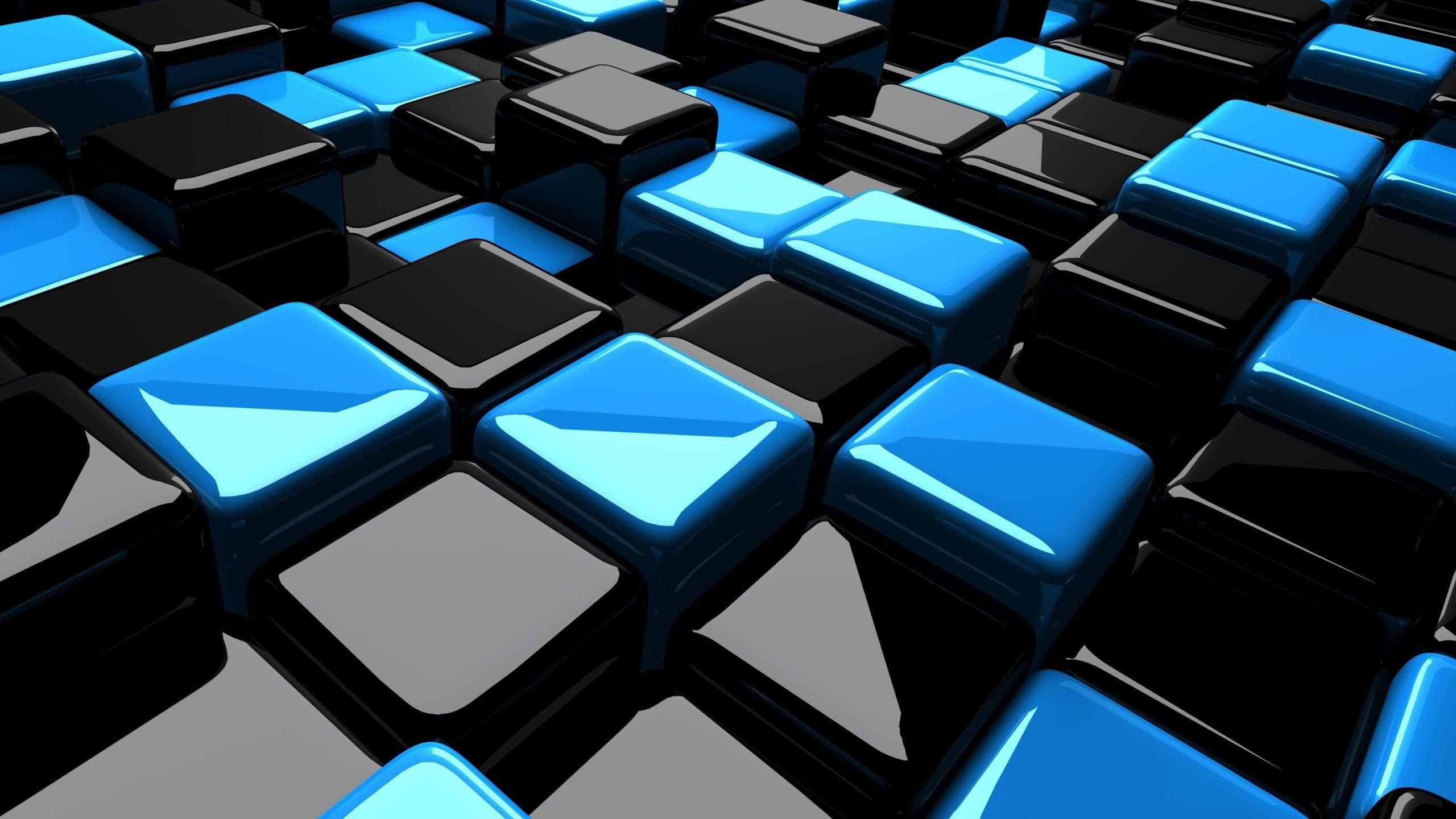 2560x1440 Blue and black cubes HD wallpaper