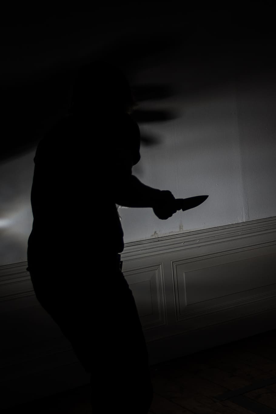 910x1365 HD wallpaper: photograph of silhouette person holding a knife, murder, fear