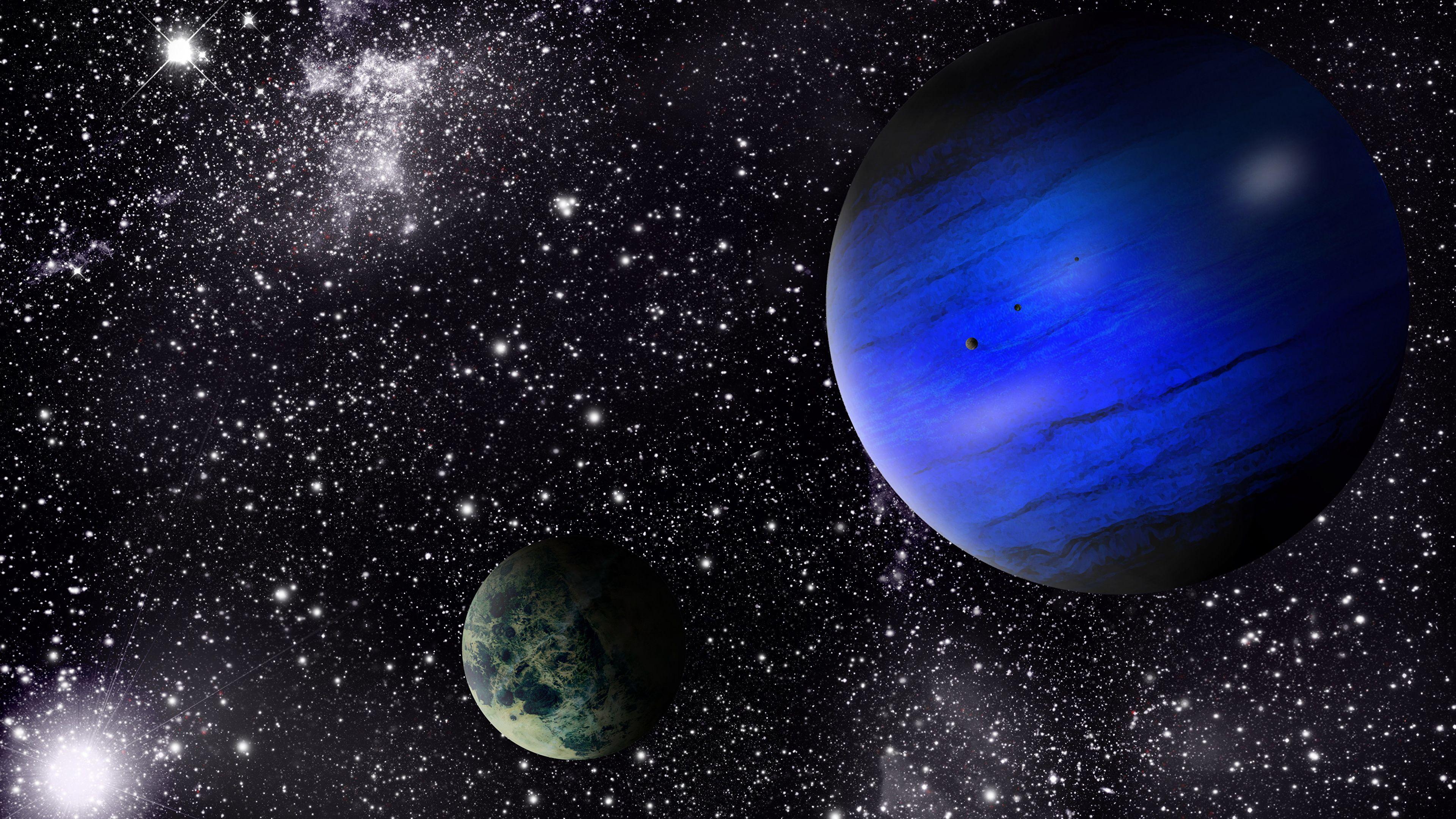 3840x2160 Desktop Wallpaper Stars planet Space 3D Graphics 3840x2160