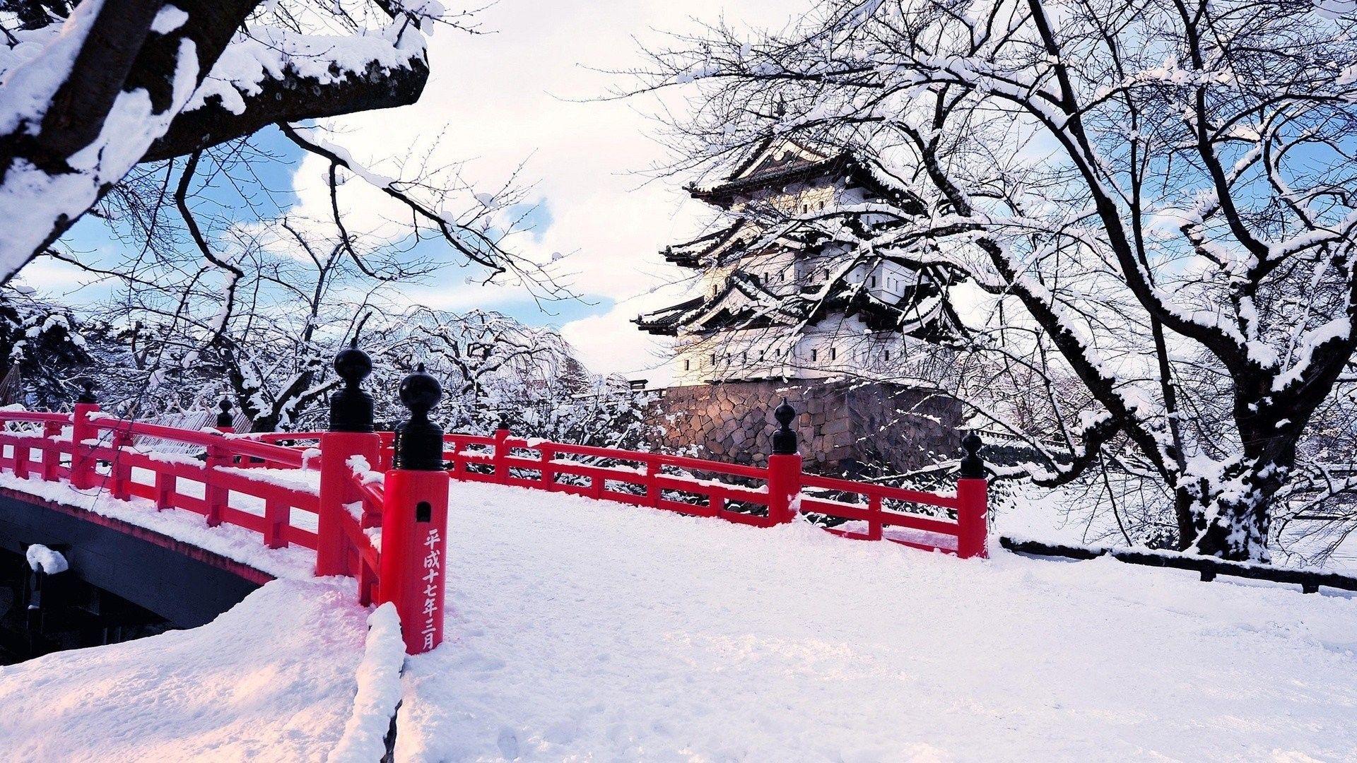 1920x1080 Nature: Ice Trees Nature Japan Landscapes Winter Snow Bridges Photo