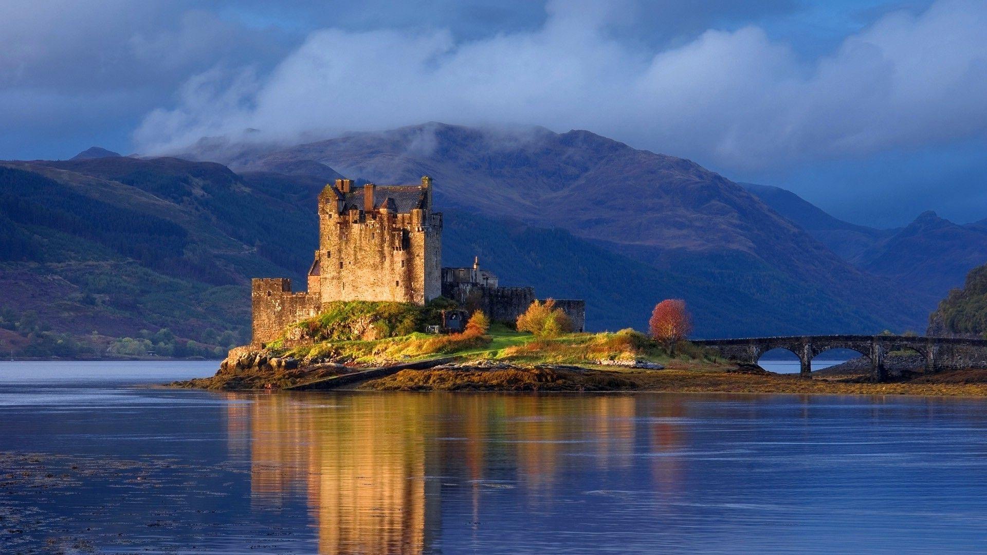 1920x1080 scotland uk eilean donan castle lake mountain bridge landscape