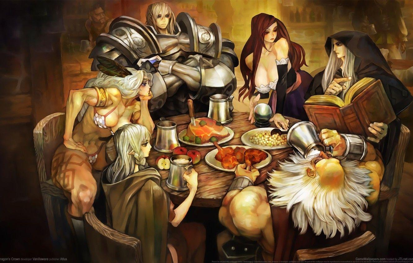 1332x850 Wallpaper elves, dwarves, warriors, feast, game wallpaper, mages