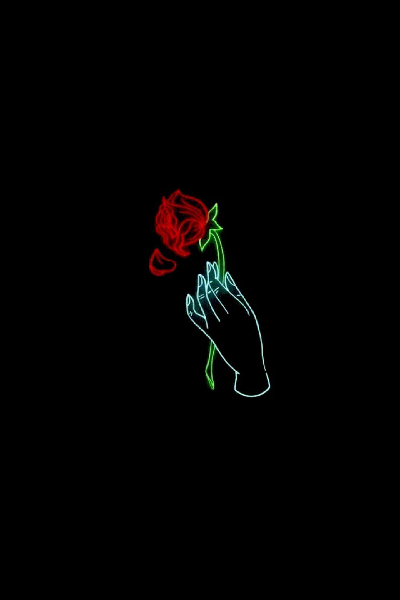 Free Vector  Red neon rose mobile phone background