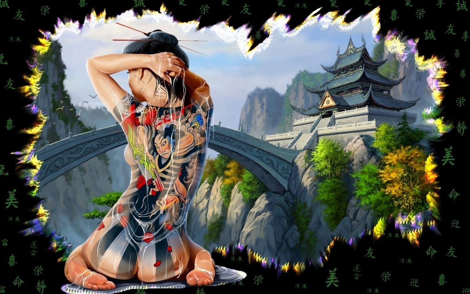 1500x938 nude tagme tattoo wet. konachan.com.com Anime Wallpaper