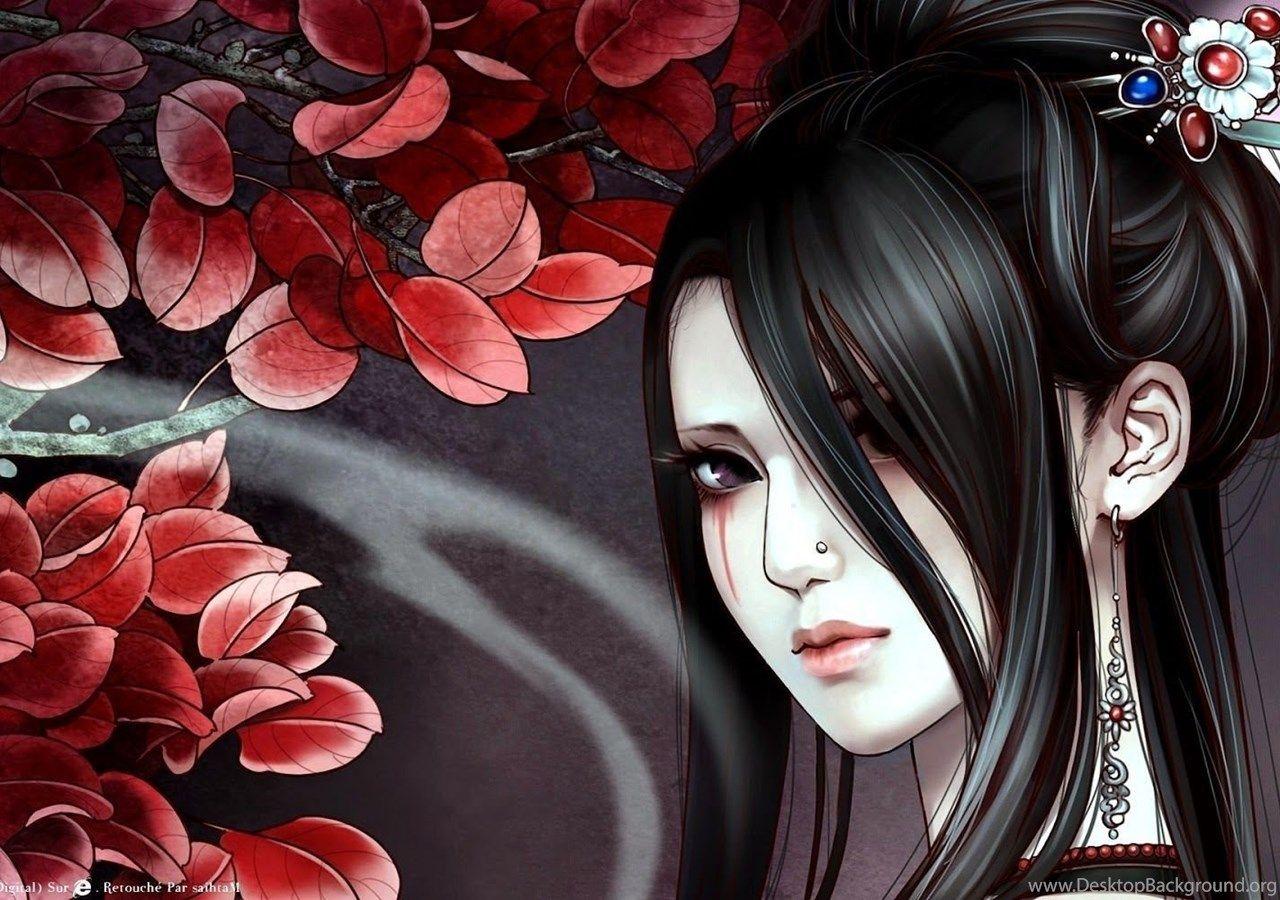 1280x900 Girl Tattoo Black Long Hair Anime HD Wallpaper Desktop Background