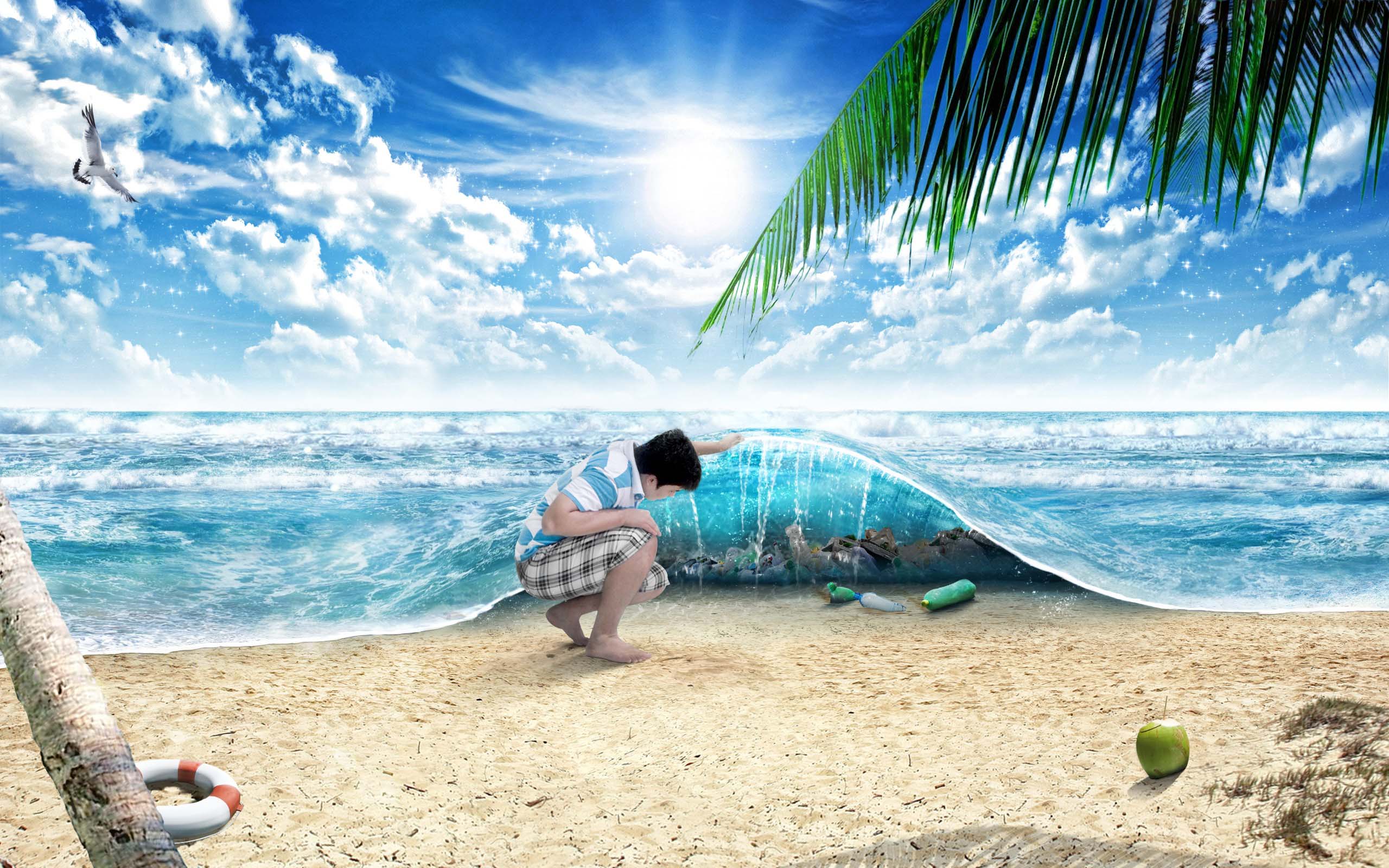 2560x1600 Digital Art Sand Ocean Beach Wallpaper and Free Stock