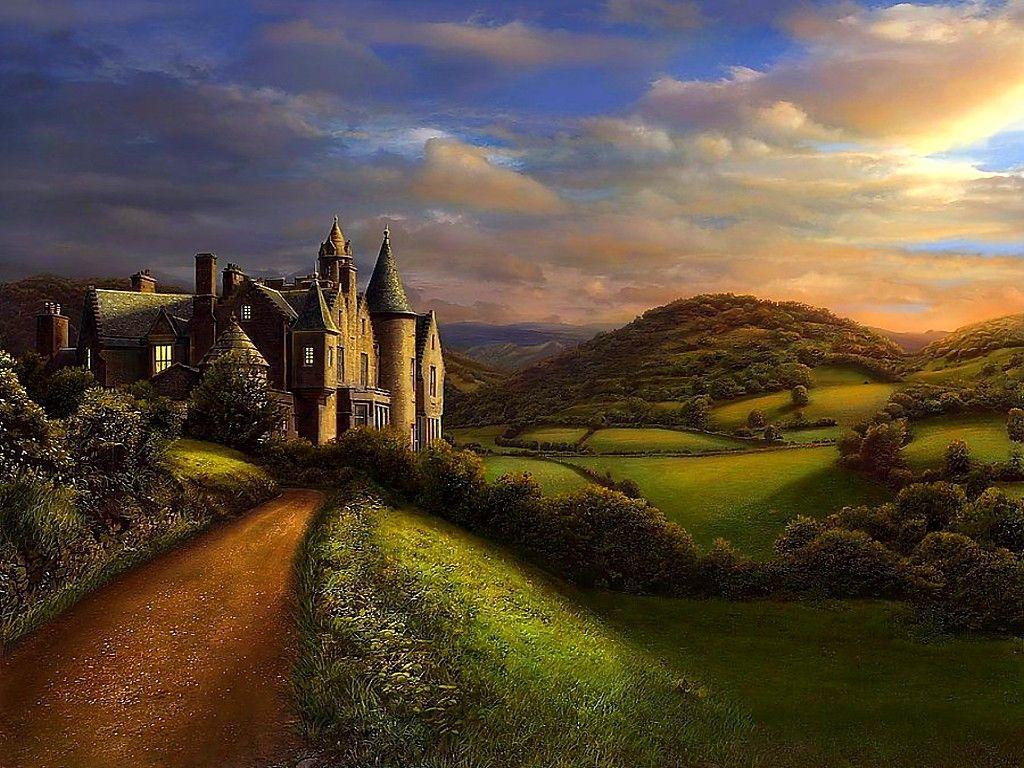 1024x768 Field: Highlands Hills Color Scotland Fields Castle Splendor Colors
