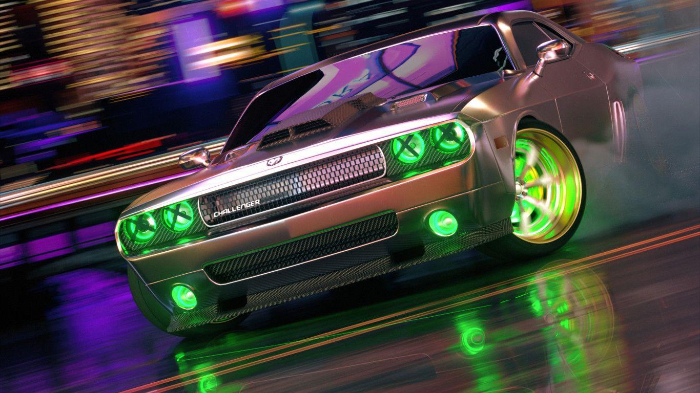 1366x768 Dodge Challenger Neon Wheels 4k 1366x768 Resolution HD 4k