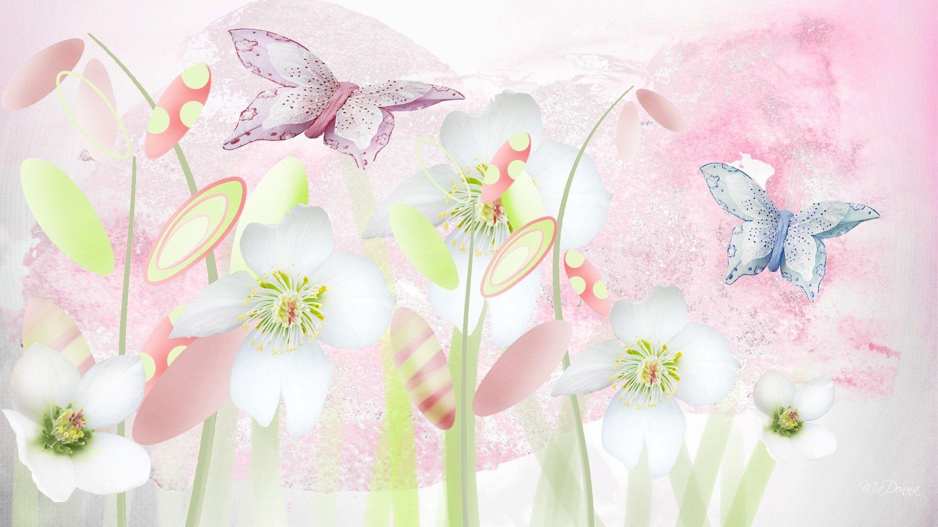 Pastel Watercolor Flowers Desktop Wallpaper