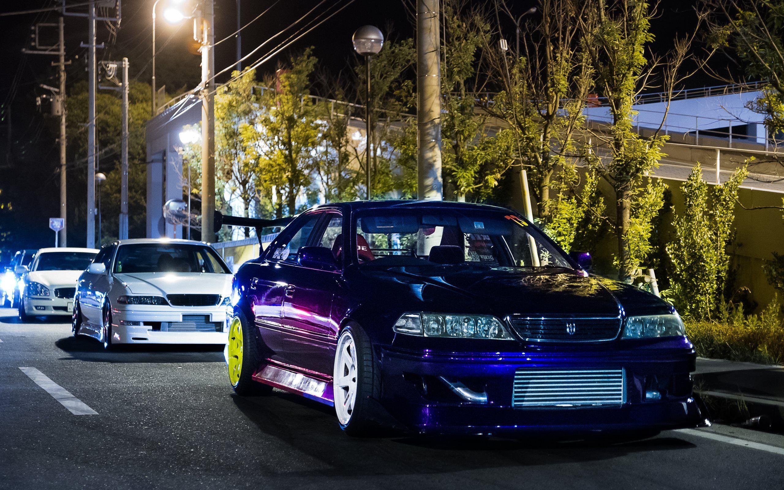 2560x1600 Download wallpaper Toyota Mark II, tuning, stance, night, blue