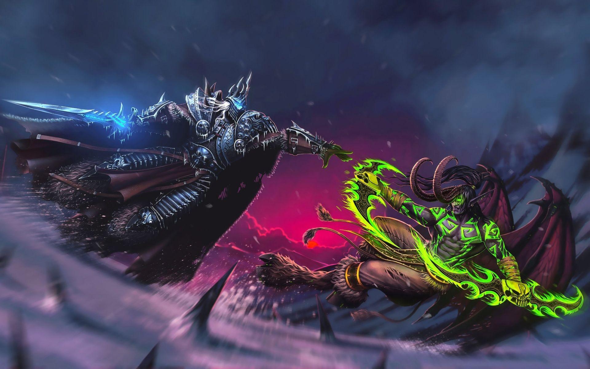 1920x1200 Download wallpaper Arthas Menethil, Illidan Stormrage, battle
