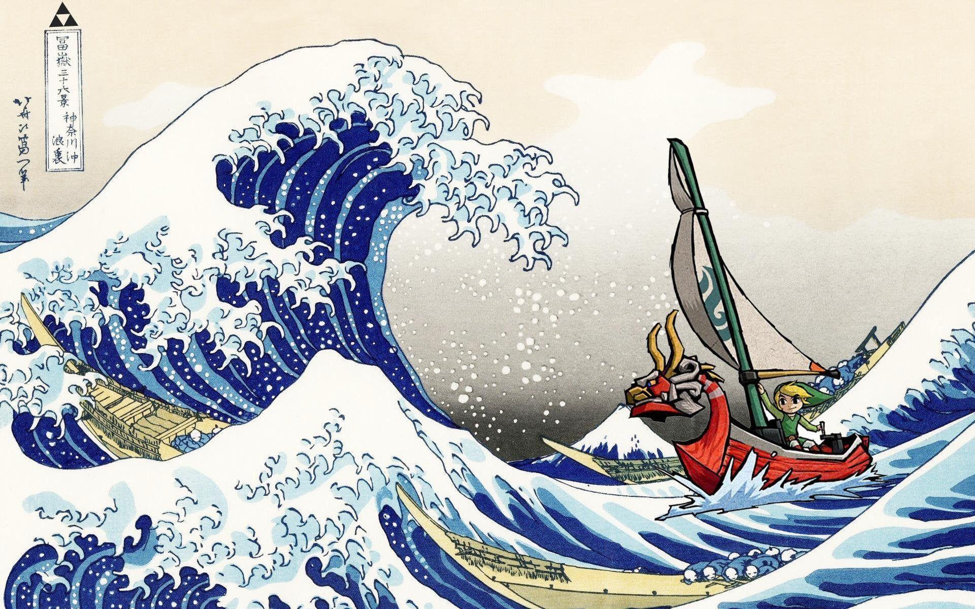 1920x1200 Made this little wallpaper: Hokusai + Wind Waker