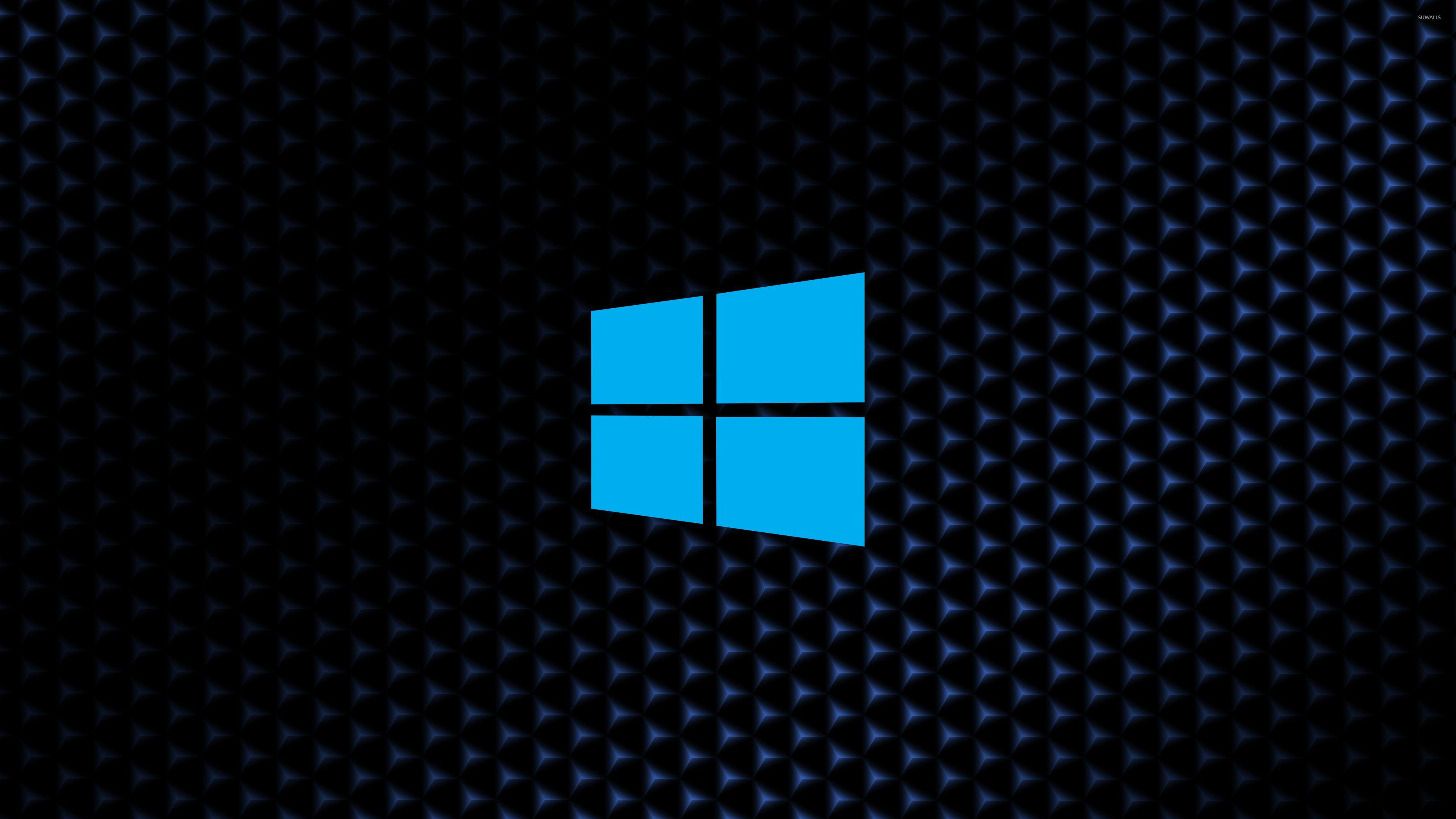 3840x2160 Windows 10 simple blue logo on cube pattern wallpaper