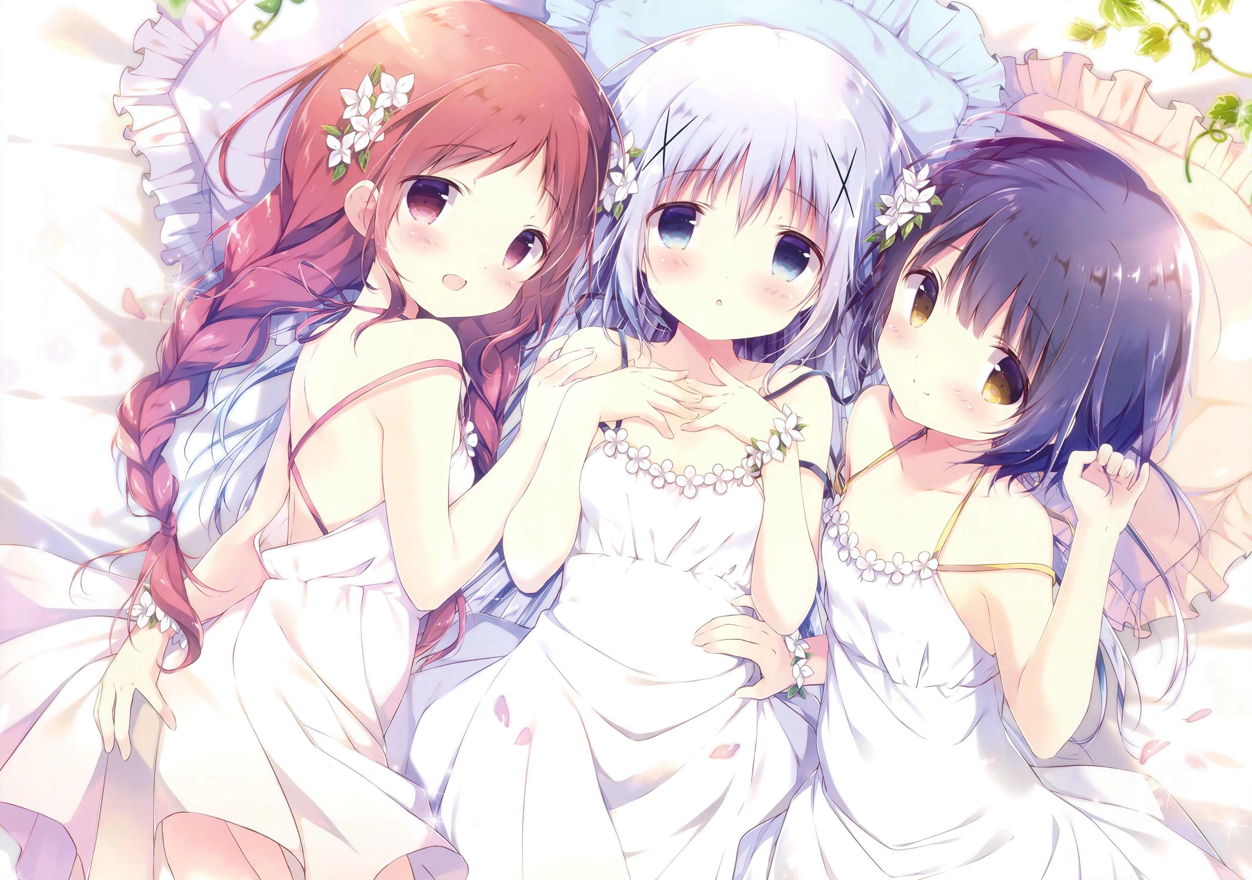 4266x3000 #Gochuumon wa Usagi Desu ka, #anime, #loli, #white dress, #Natsu Megumi, #fan art, #Kafuu Chino, #Jouga Maya, #Gochuumon wa Usagi Desu ka?, #anime girls, wallpaper. Mocah.org HD Desktop Wallpaper