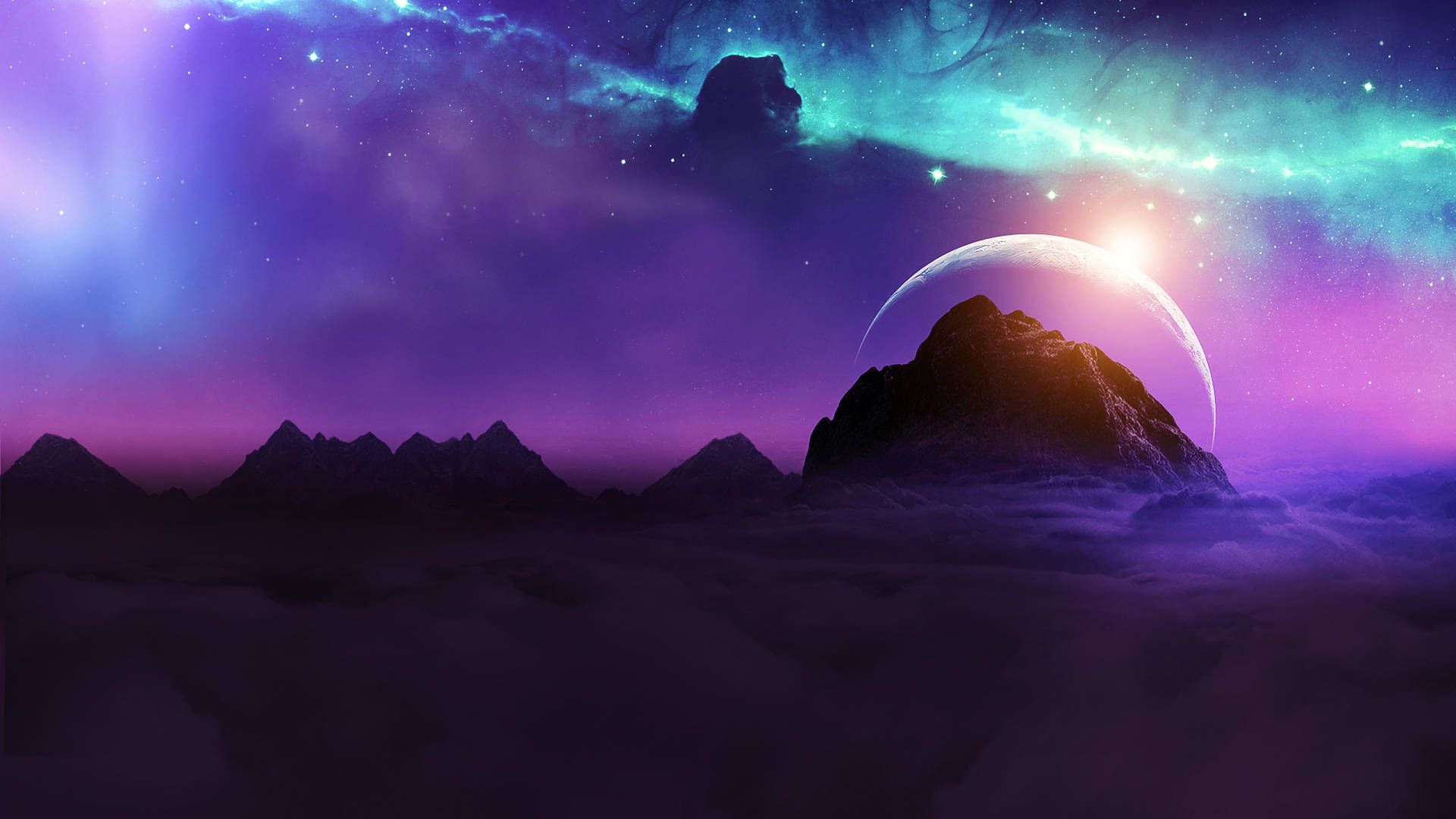 1920x1080 Download 1440p HD Purple Sky Moon On Mountain Wallpaper