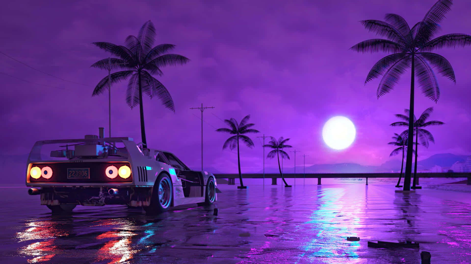 1920x1080 Download 1440p Car Retrowave Purple Night Wallpaper