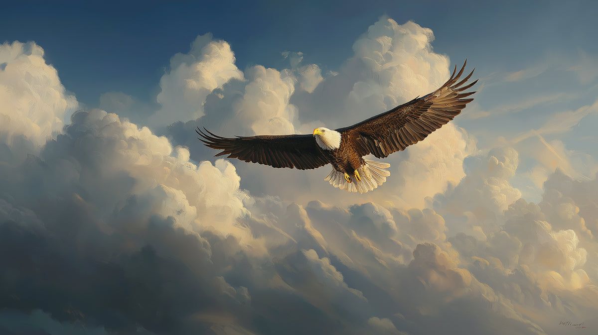 1200x673 Soaring Bald Eagle Above Clouds Mural Wallpaper