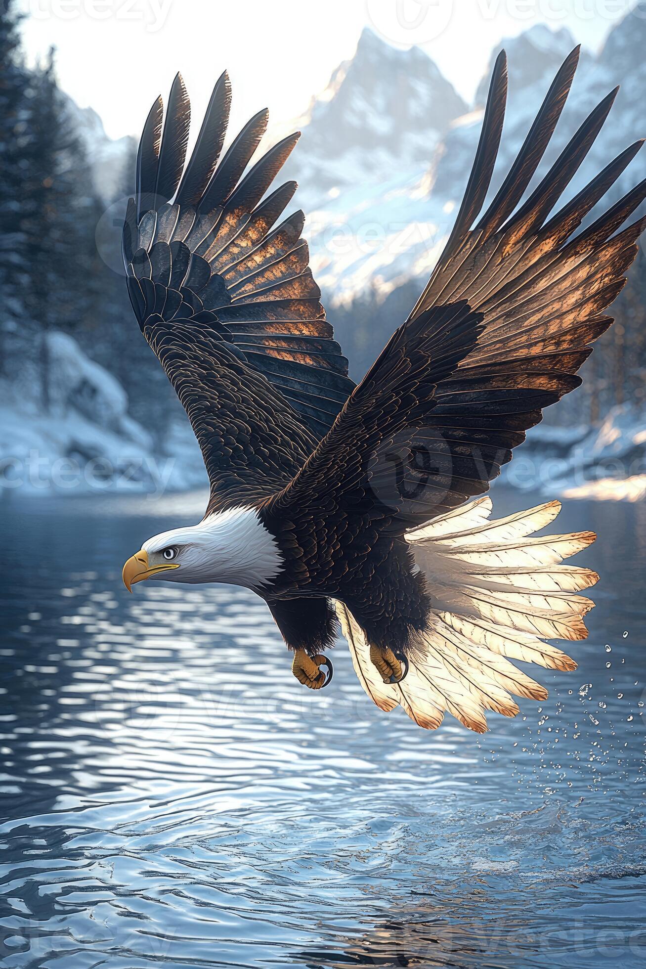1307x1960 Bald Eagle Soaring Over Snowy Mountains