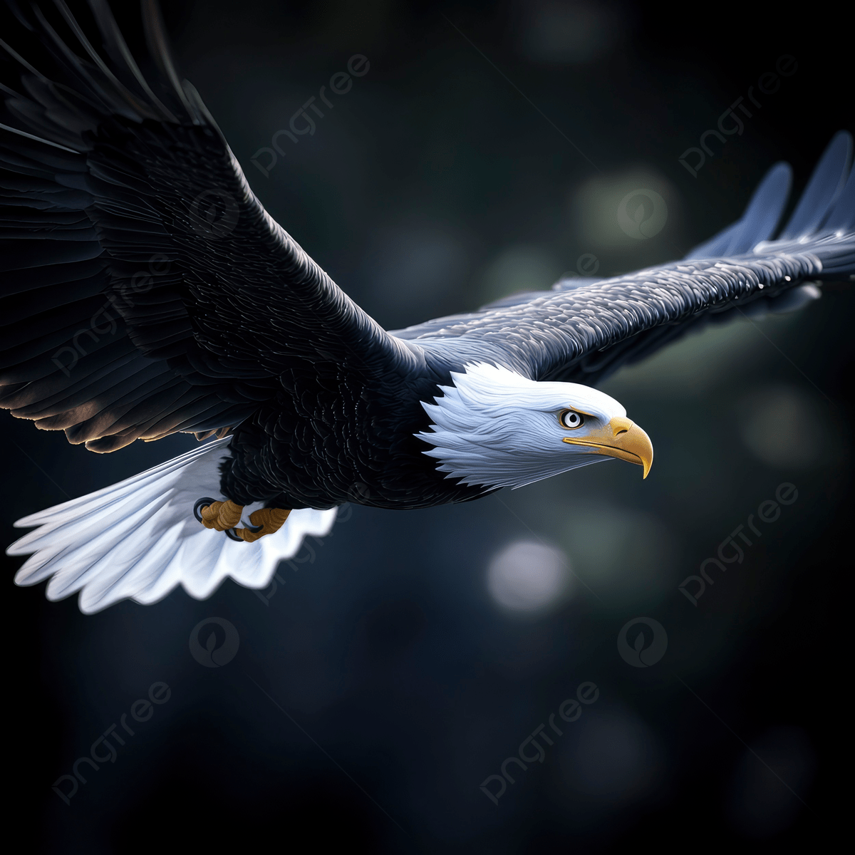 1200x1200 A Bald Eagle Flying With Spread Wings On The Dark Background, Bald Eagle, Flying, Spread Background Image And Wallpaper for Free Download