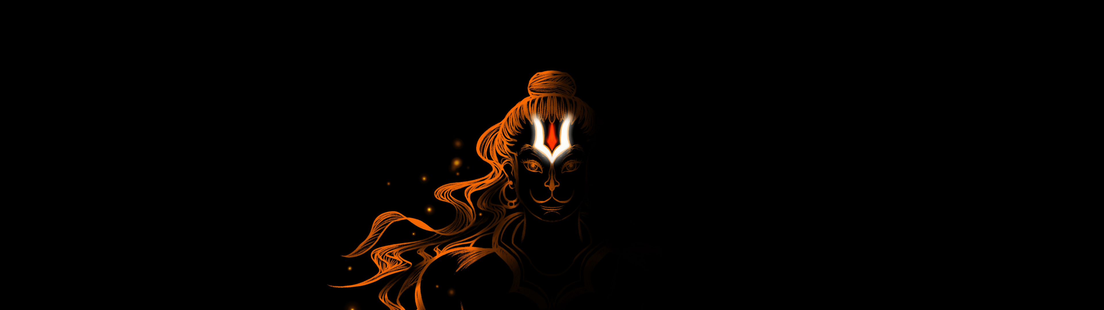3840x1080 Lord Hanuman Wallpaper 4K, Black background, Hindu God