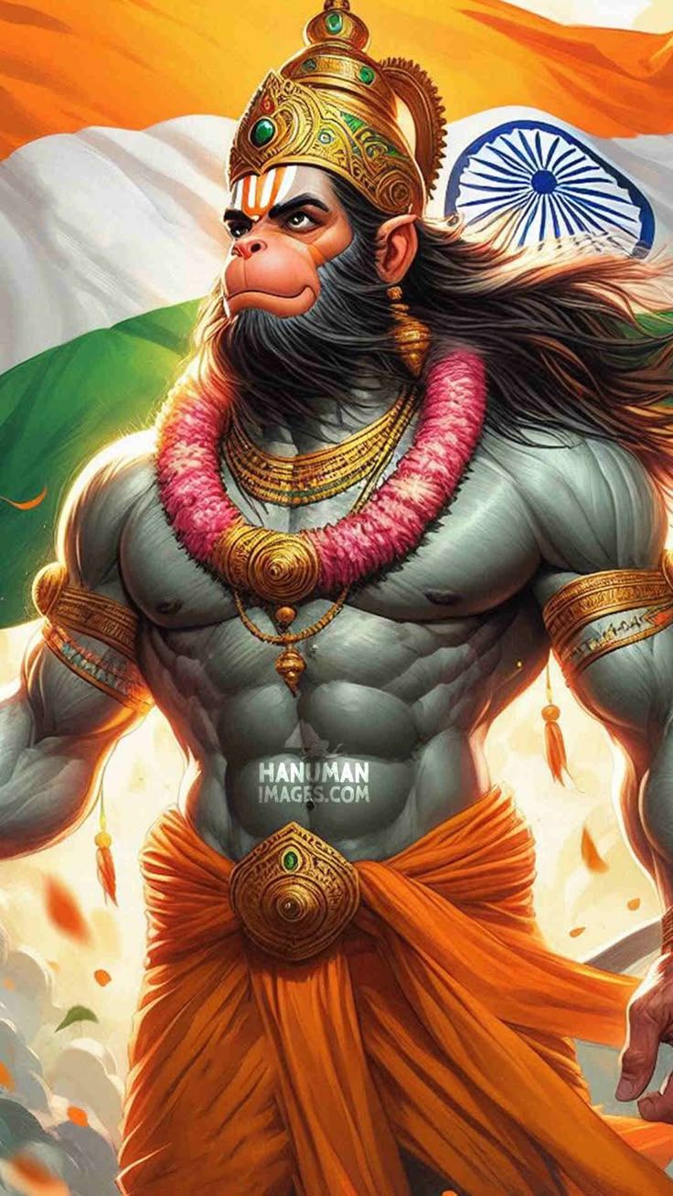 736x1308 hanuman ji holding indian flag free image download